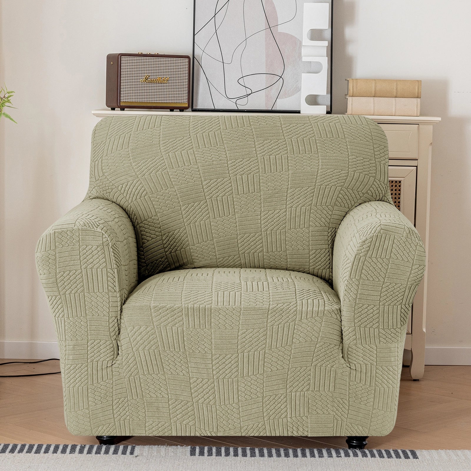 YSTYLE Cubierta de Sofá para 1 Asiento – Ajuste Elástico, Antideslizante, Amigable con Mascotas, Diseño Moderno, Lavable - Cinco Líneas 