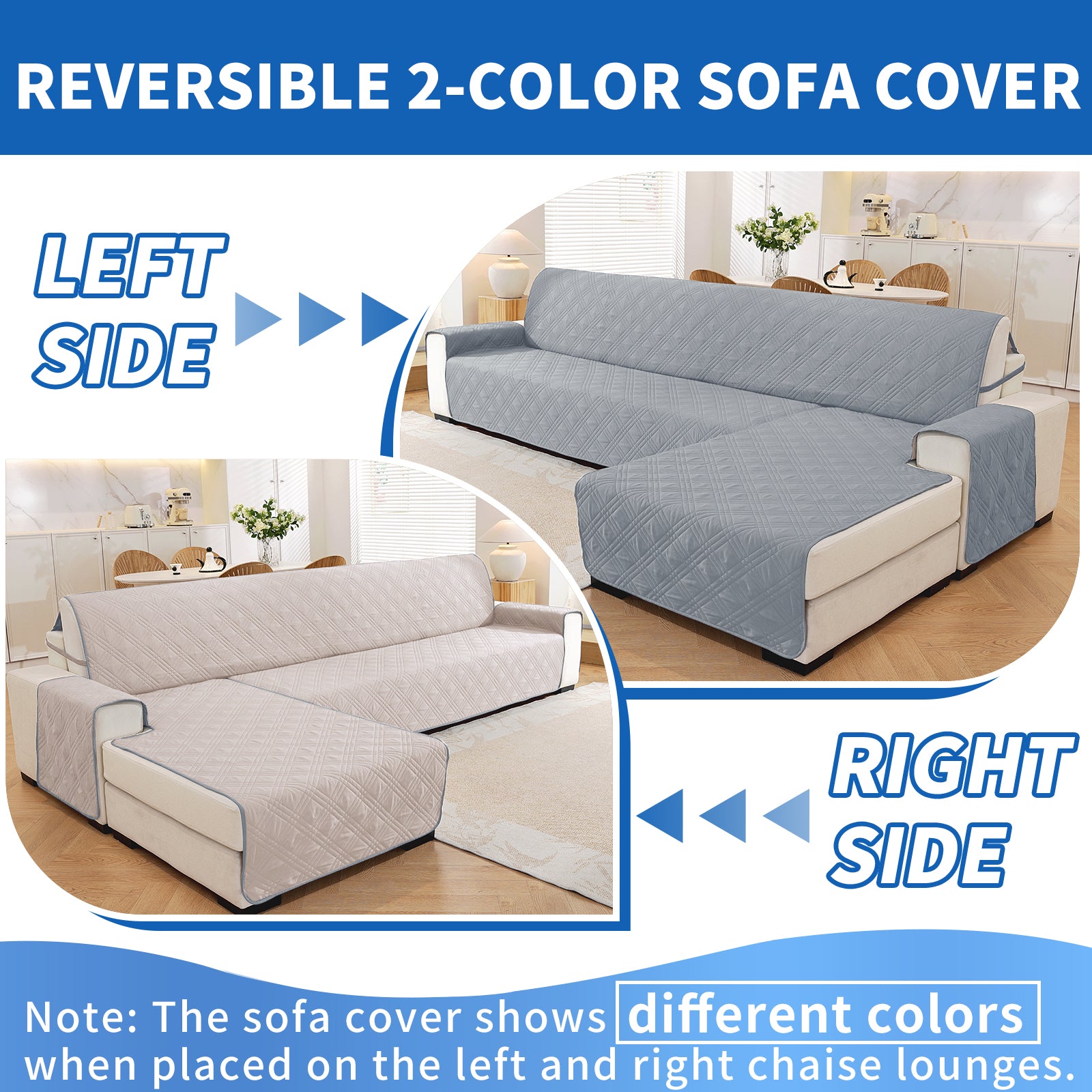 YSTYLE Reversible 4 Seater Corner Sofa Cover Quilted Anti Slip-YSTYLE