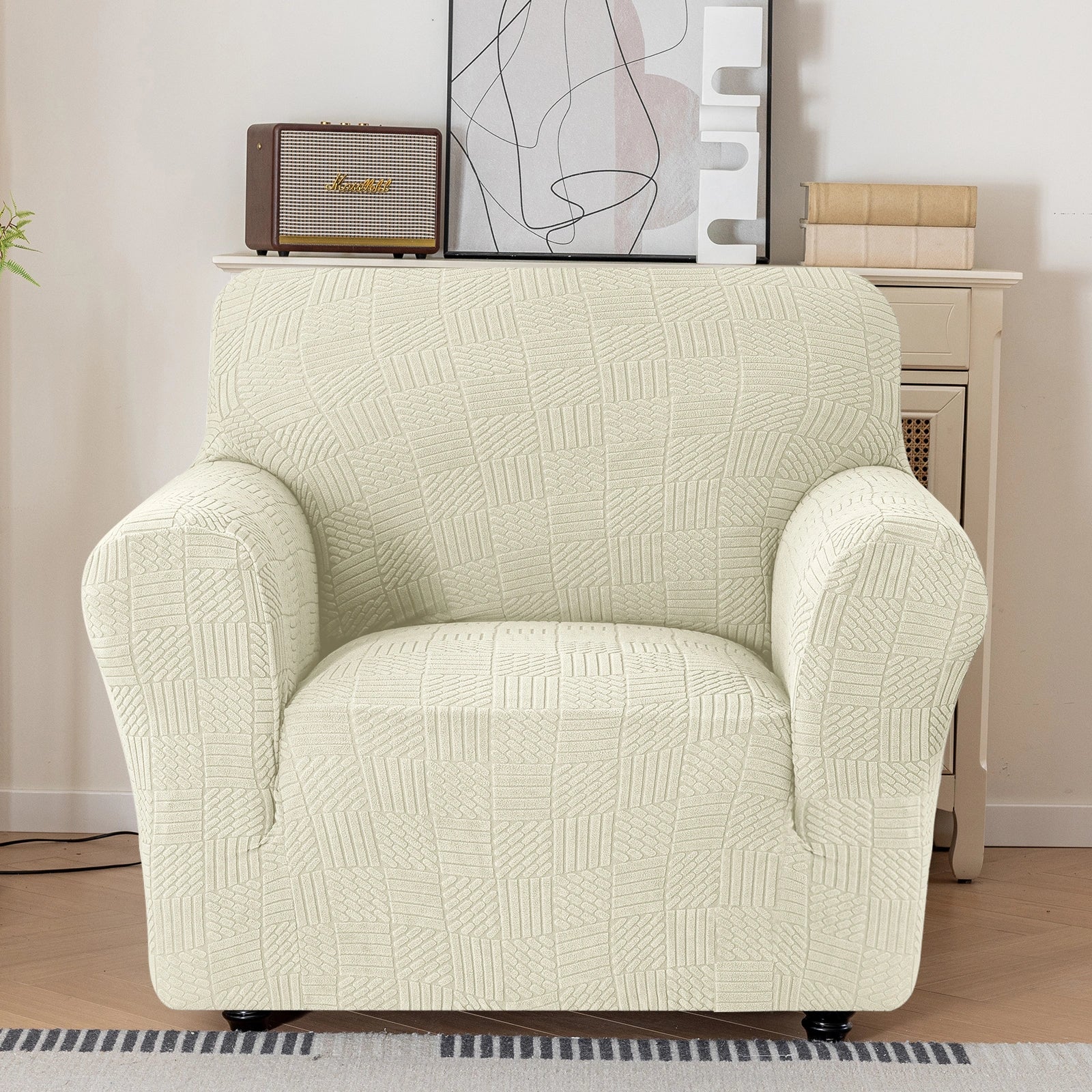YSTYLE Cubierta de Sofá para 1 Asiento – Ajuste Elástico, Antideslizante, Amigable con Mascotas, Diseño Moderno, Lavable - Cinco Líneas 