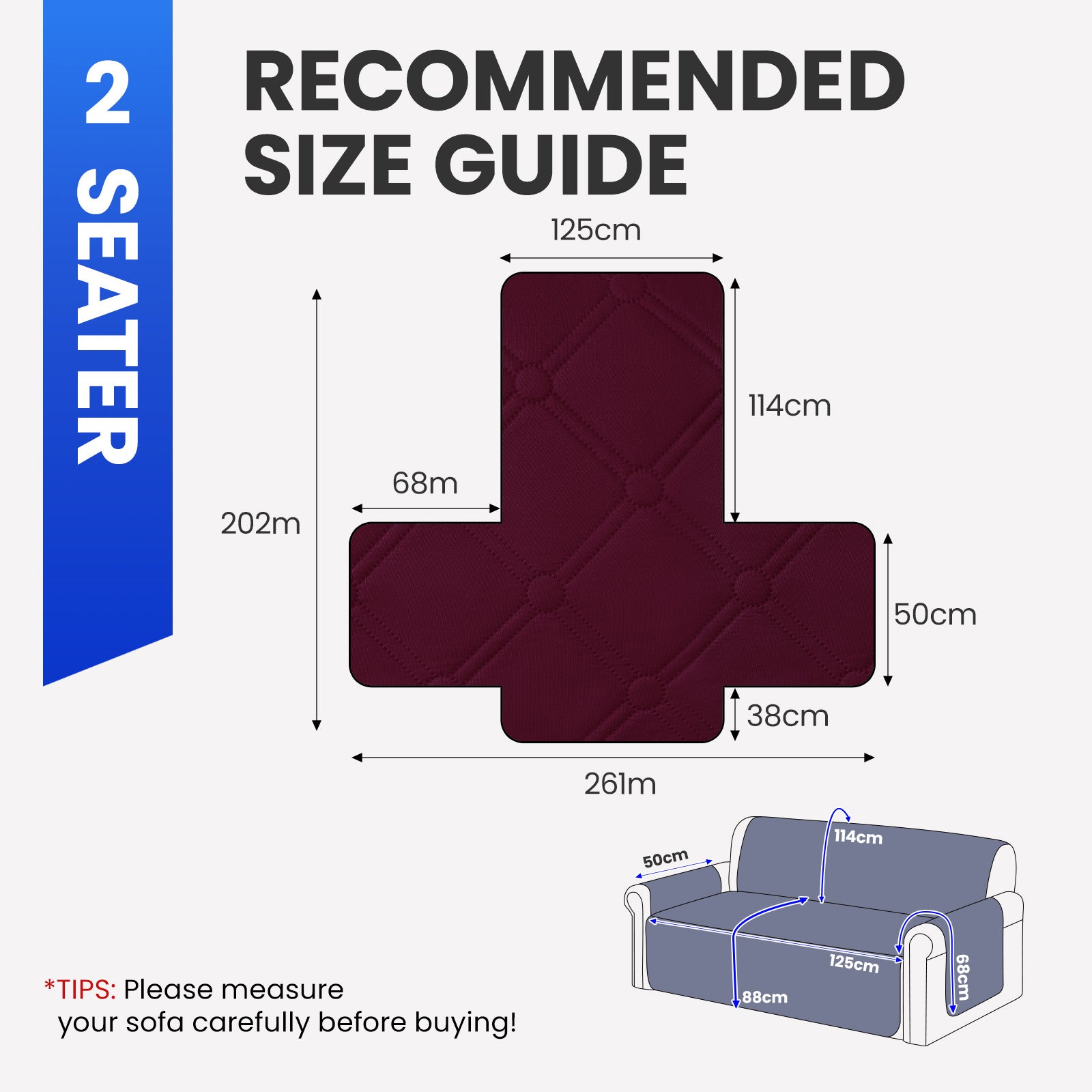 Ystyle Waterproof 2 Seater Sofa Cover with Armrests Side Pockets