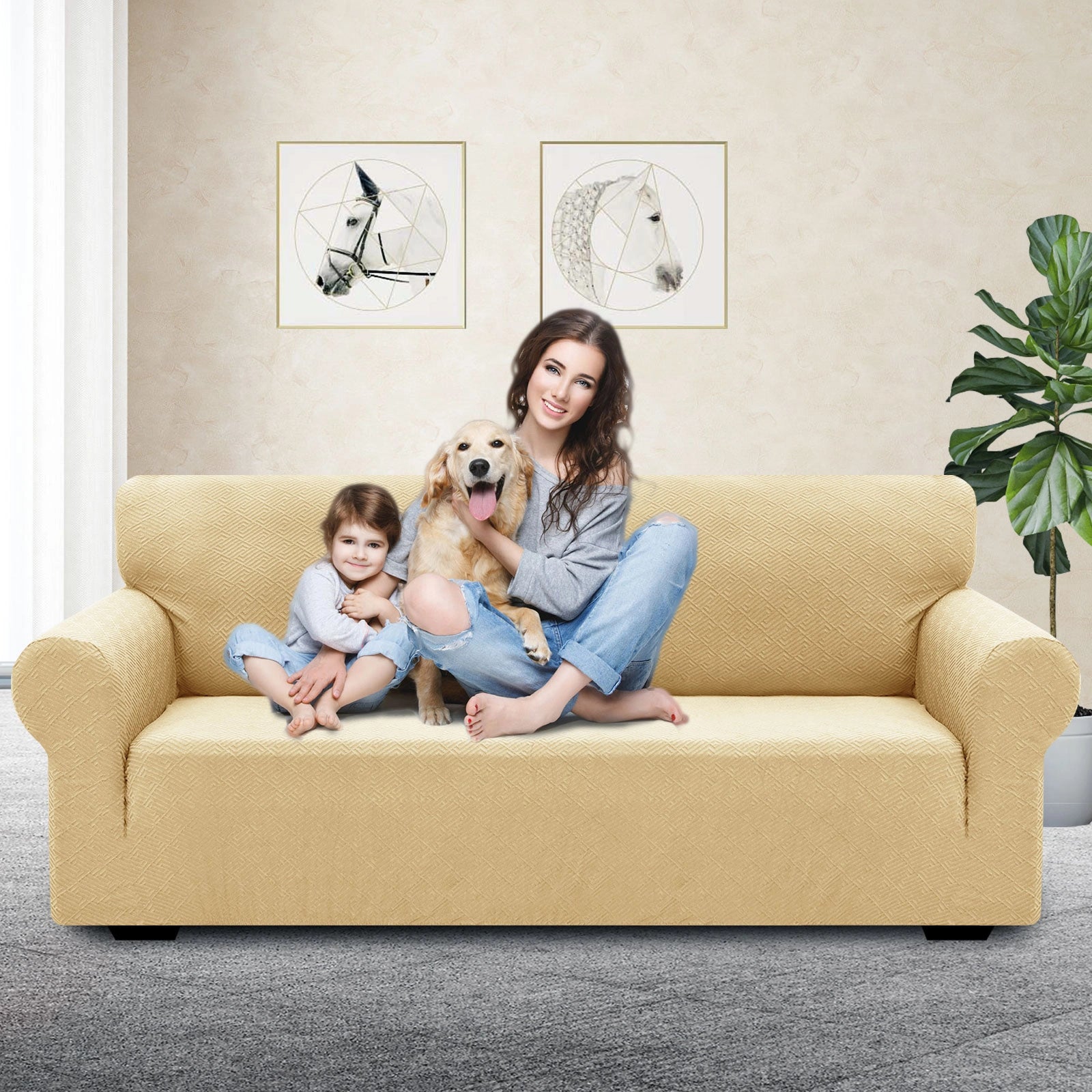 Manta para sofá de 3 asientos YSTYLE - Ajuste elástico, resistente a arañazos de mascotas, geométrico jacquard, antideslizante, lavable - Forma de espalda