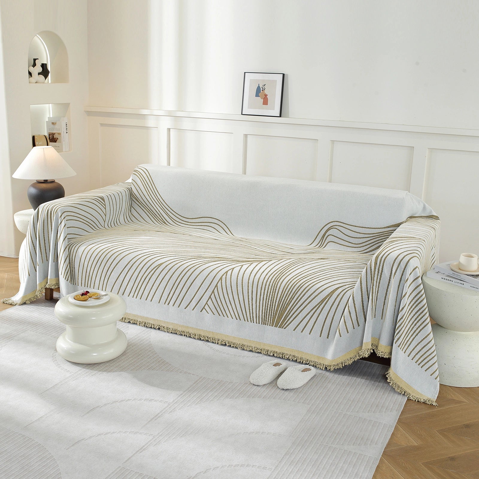 Manta de Sofá de 3 Asientos YSTYLE, Poliéster Suave, Lavable, Uso Multiusos - Línea Ondulada 