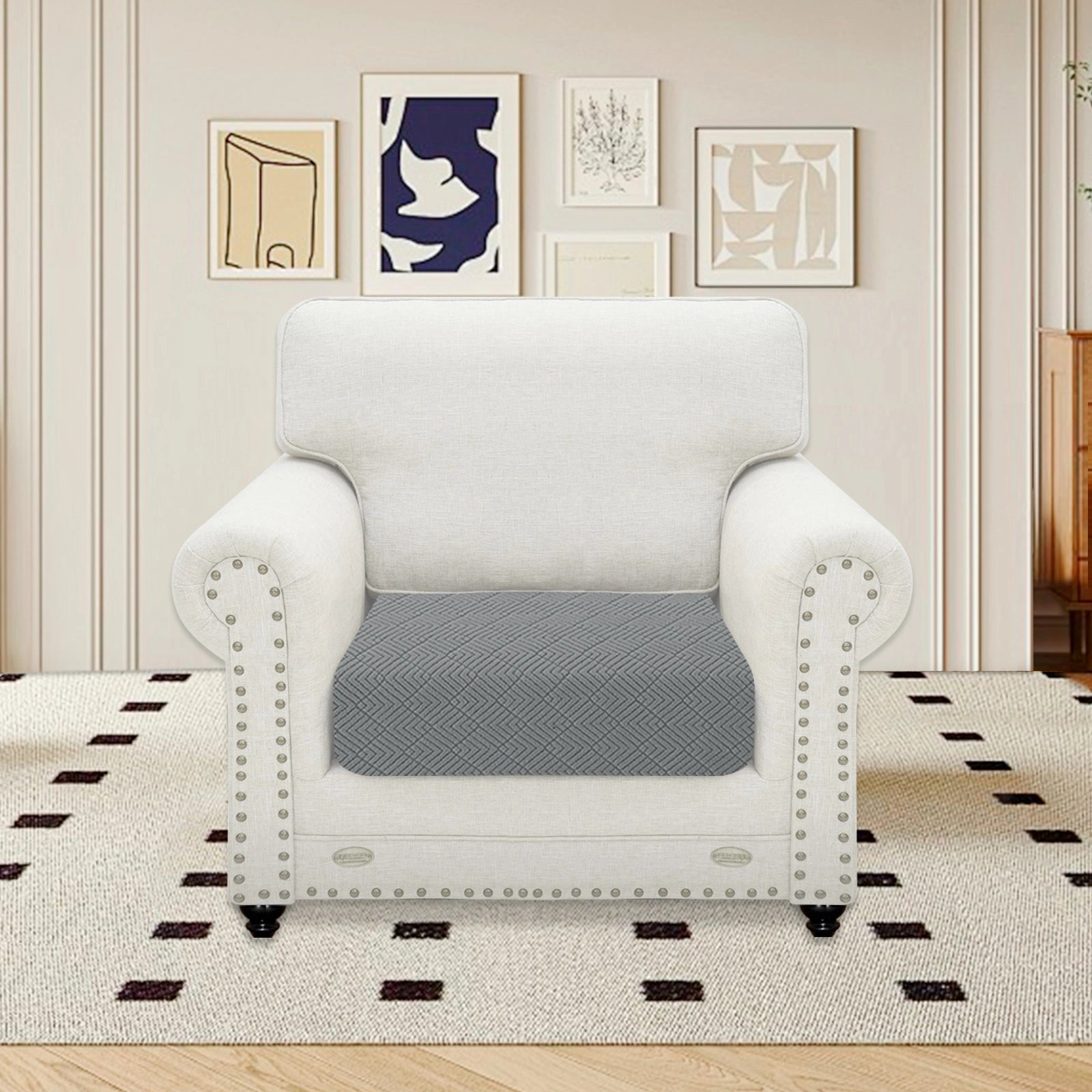 YSYLE 1 Pieza Cubierta de Almohada para Sofá – Ajuste Elástico, Uso Universal, Antideslizante, Resistente a Arañazos, Diseño Geométrico-Romboide