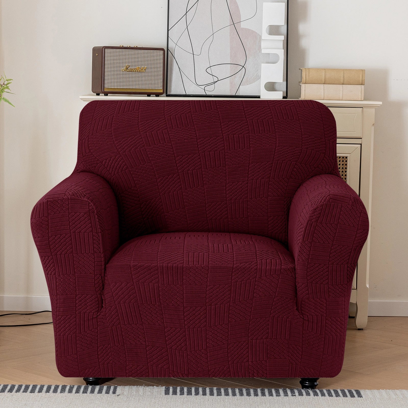 YSTYLE Cubierta de Sofá para 1 Asiento – Ajuste Elástico, Antideslizante, Amigable con Mascotas, Diseño Moderno, Lavable - Cinco Líneas 