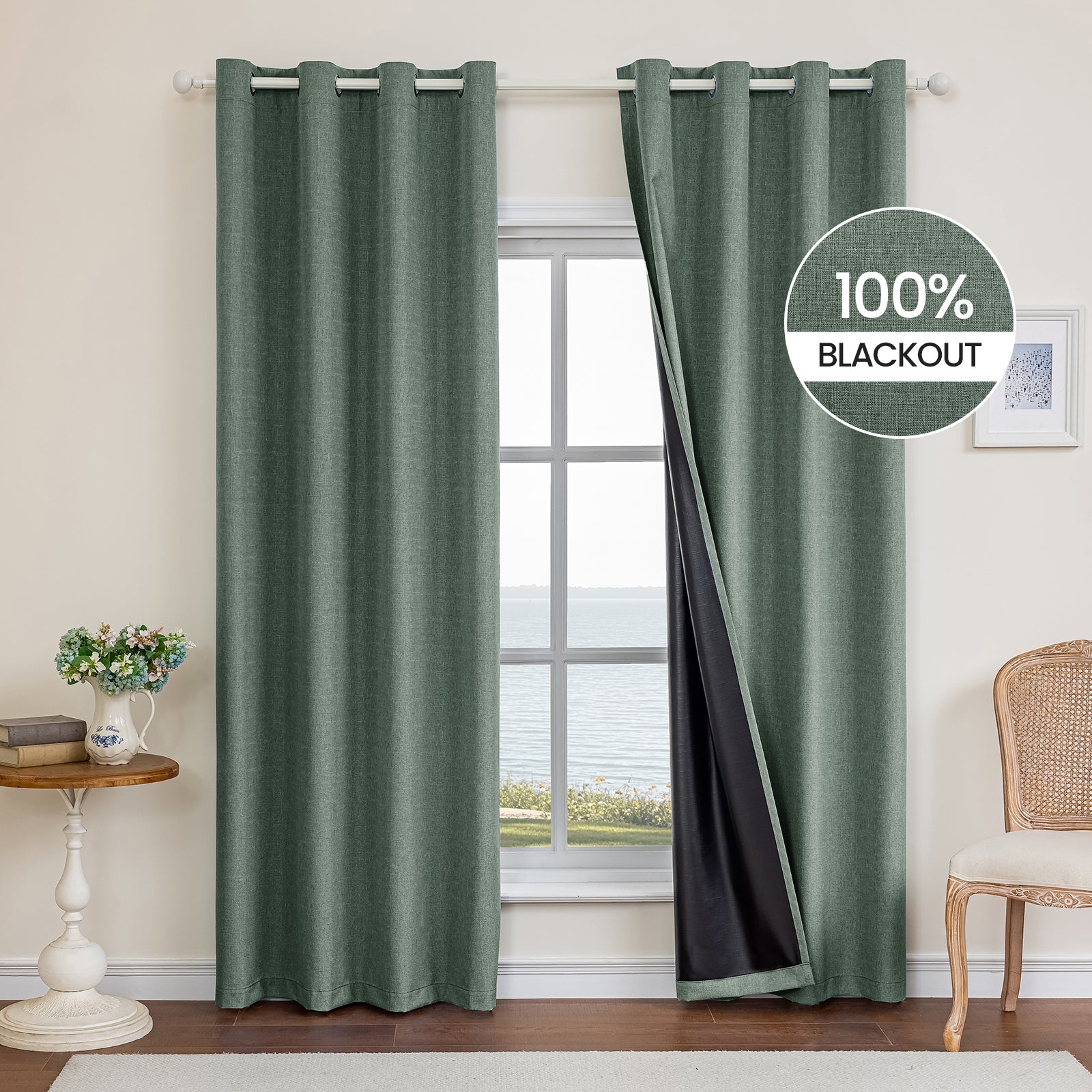 YSTYLE Schwarze Unifarbene Thermoisolierte Ösen-Verdunklungs-Vorhänge