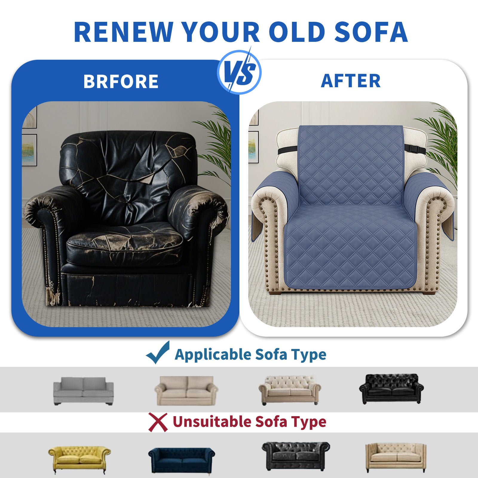 Ystyle 100% Waterproof 2 Seater Sofa Cover with Side Pockets