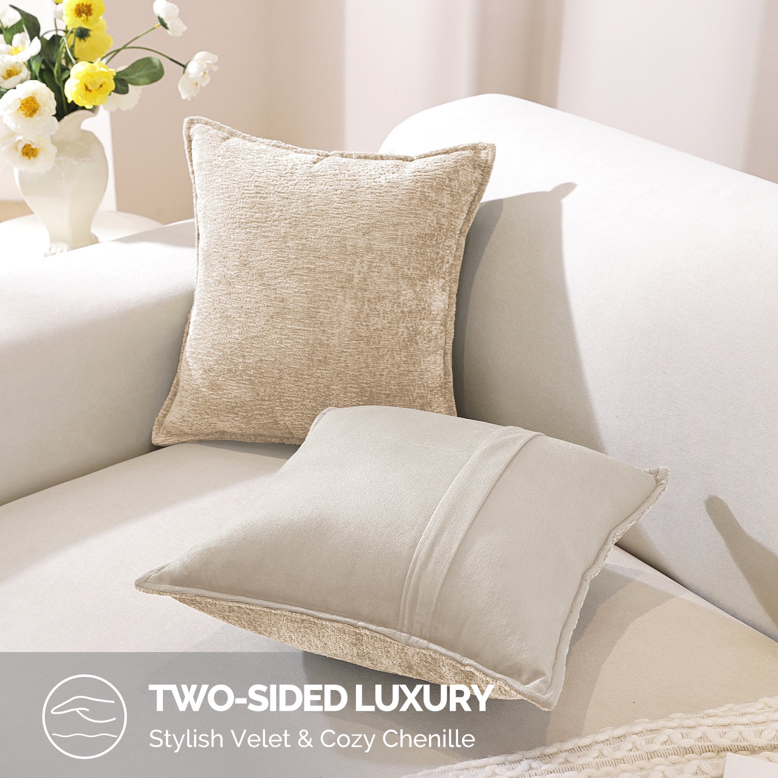 Ystyle Chenille Sofa Cushion Covers 60 x 60 cm, 2 Pieces, Soft Durable Heart-Shaped Cushion Cover, Decorative Elegant Pillow Case for Living Room