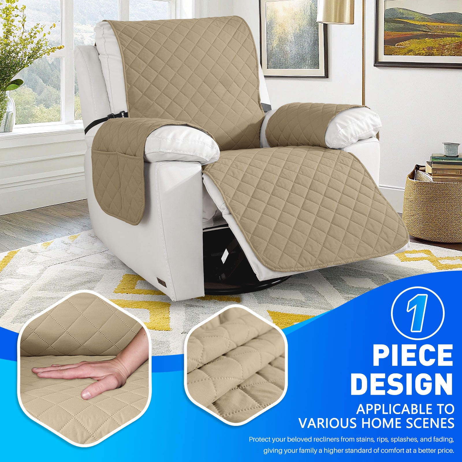Waterproof 1 Seater Armchair Cover with Non-Slip Backing and Pockets