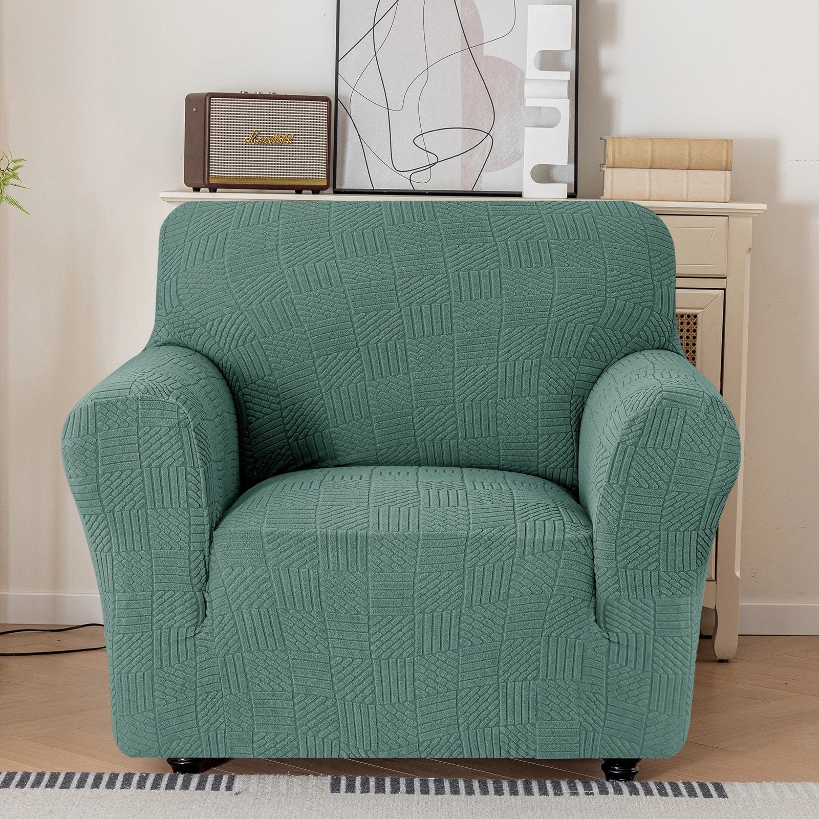 YSTYLE Cubierta de Sofá para 1 Asiento – Ajuste Elástico, Antideslizante, Amigable con Mascotas, Diseño Moderno, Lavable - Cinco Líneas 