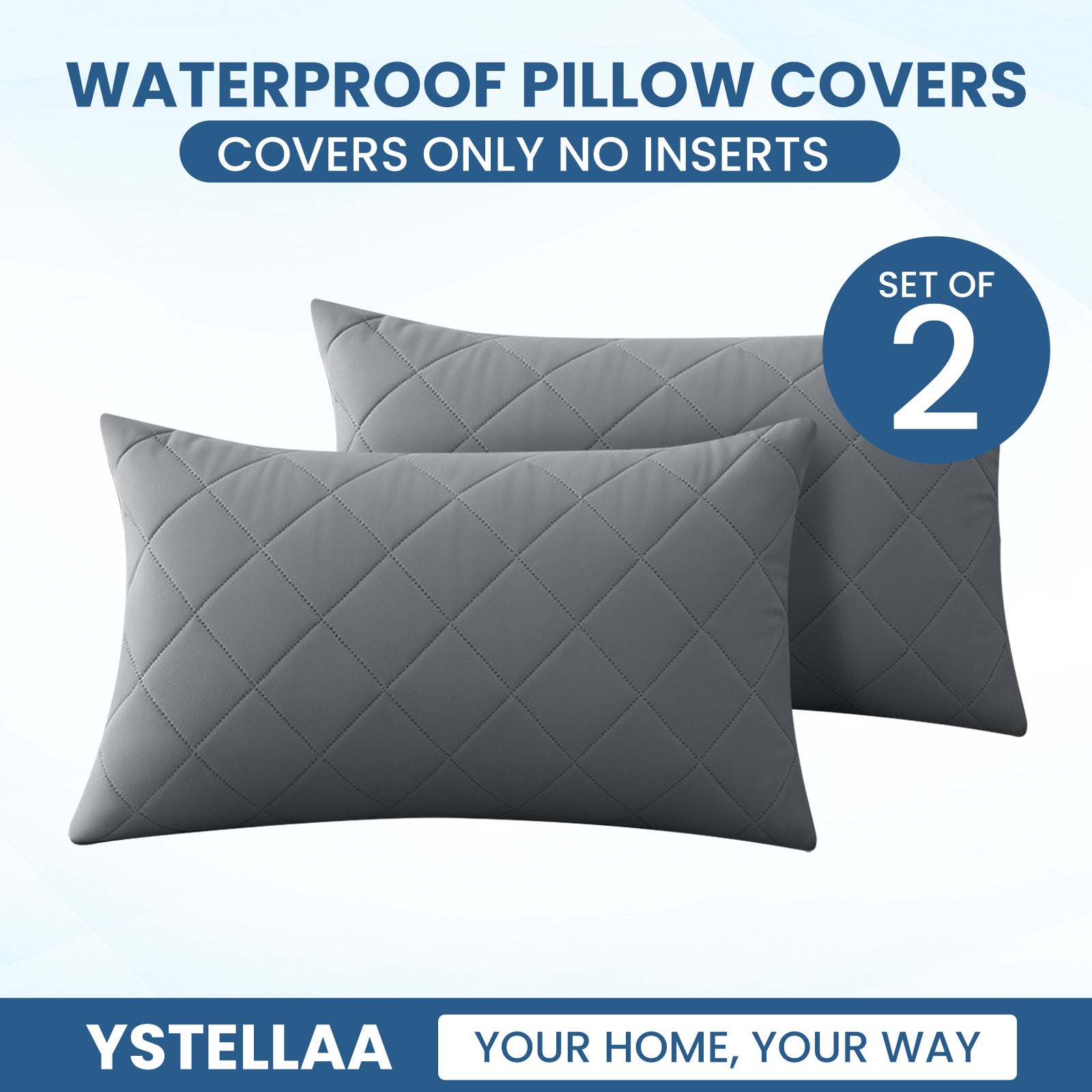 YSTYLE 2 Pieces Waterproof Bed Pillowcases 50x80cm Anti Mite-YSTYLE