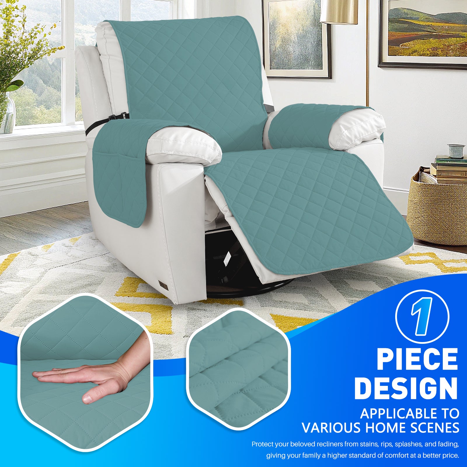 Waterproof 1 Seater Armchair Cover with Non-Slip Backing and Pockets