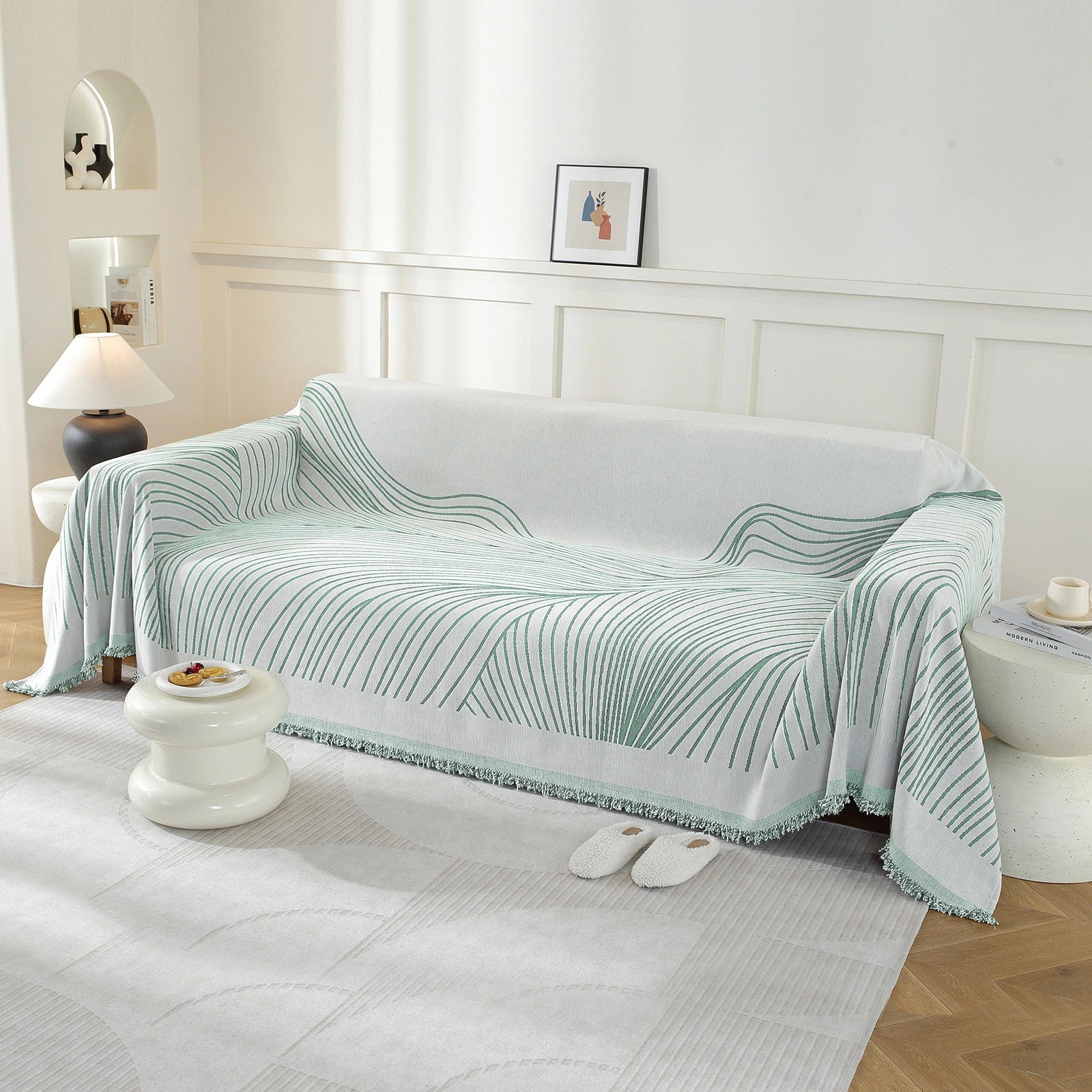 Manta de Sofá de 2 Asientos YSTYLE, Poliéster Suave, Lavable, Uso Multiusos - Línea Ondulada 