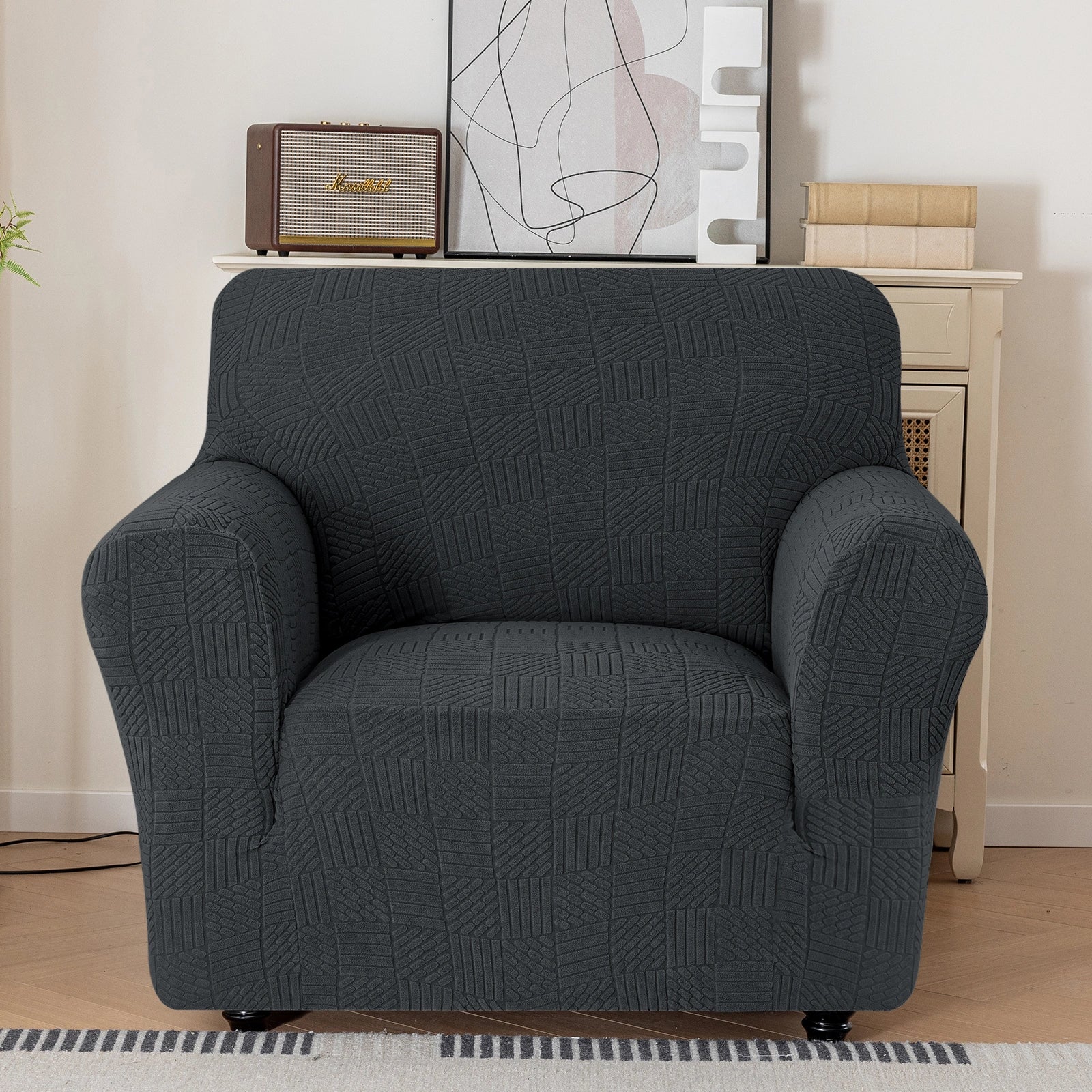 YSTYLE Cubierta de Sofá para 1 Asiento – Ajuste Elástico, Antideslizante, Amigable con Mascotas, Diseño Moderno, Lavable - Cinco Líneas 