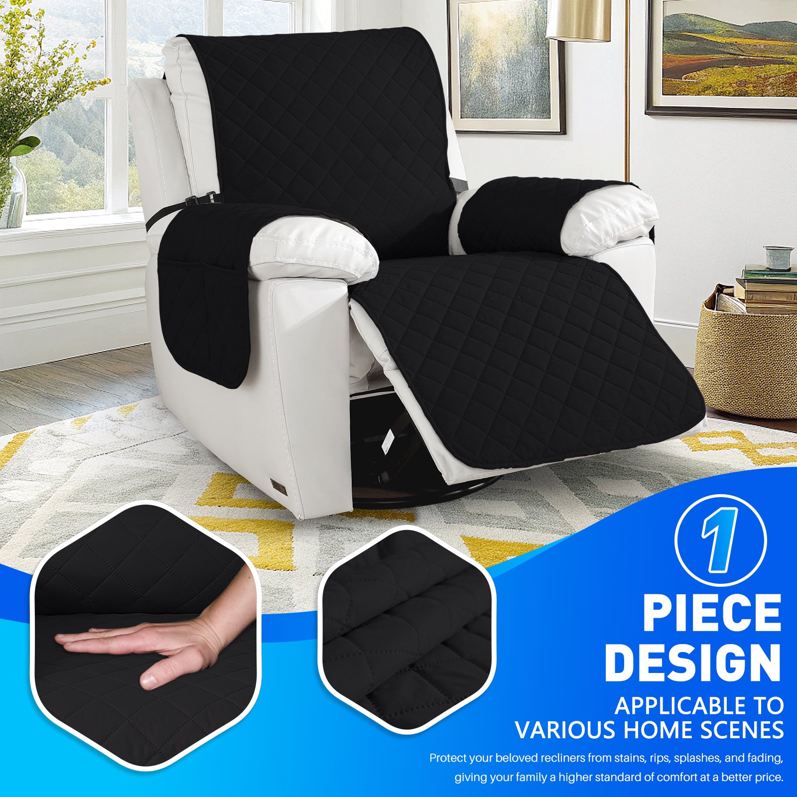 Waterproof 1 Seater Armchair Cover with Non-Slip Backing and Pockets