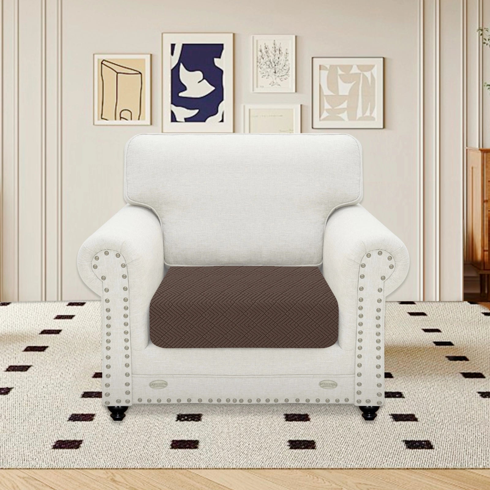 YSYLE 1 Pieza Cubierta de Almohada para Sofá – Ajuste Elástico, Uso Universal, Antideslizante, Resistente a Arañazos, Diseño Geométrico-Romboide