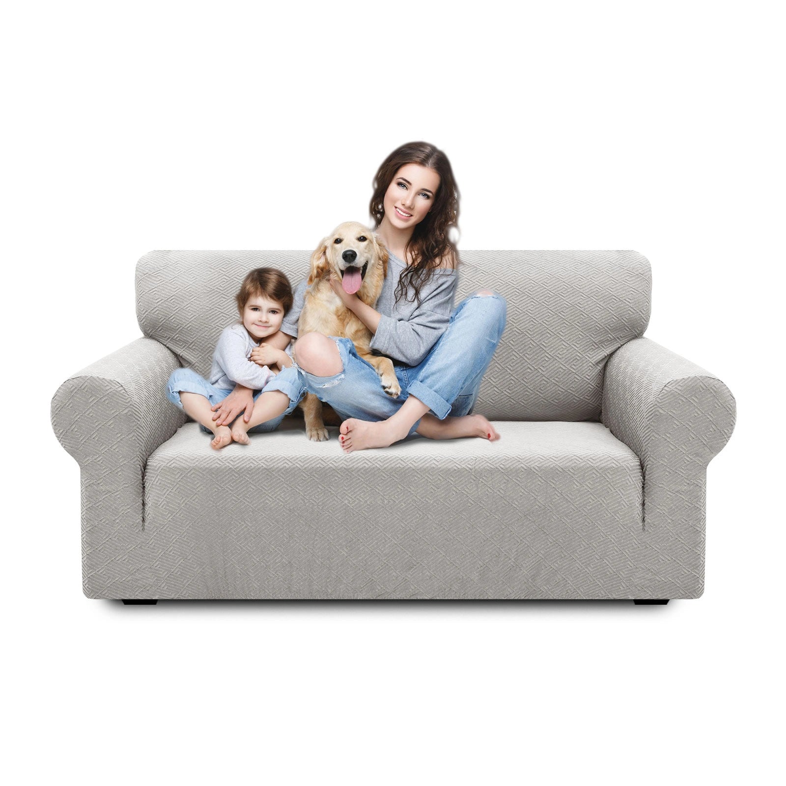 Housse de canapé 2 places YSTYLE - Serrage élastique, résistante aux griffures d'animaux, jacquard géométrique, antidérapante, lavable - Forme dos