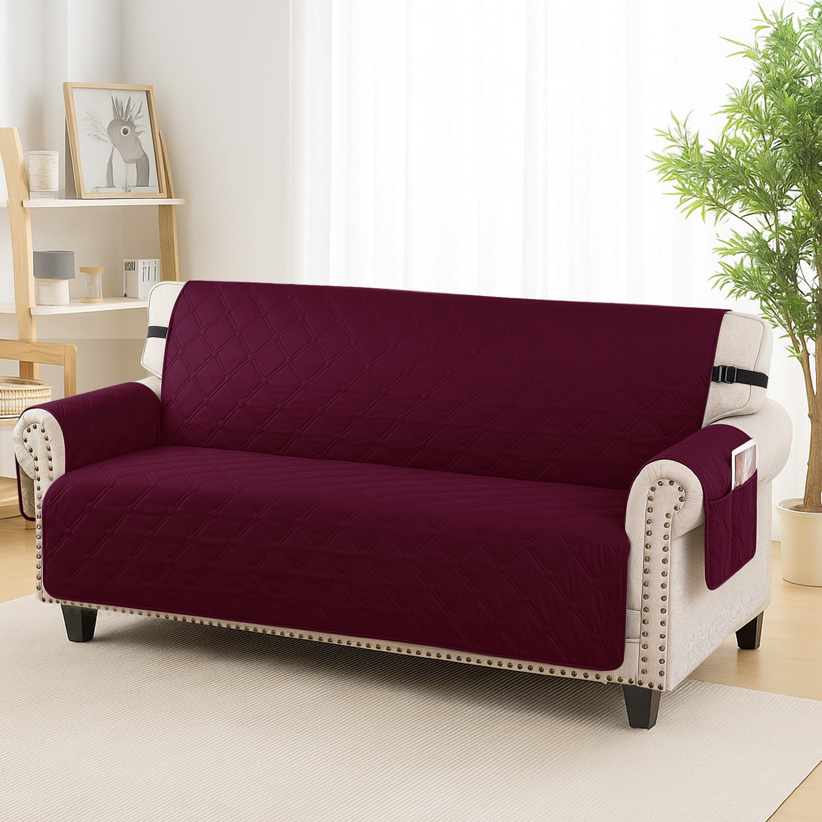 Ystyle Waterproof 2 Seater Sofa Cover with Armrests Side Pockets