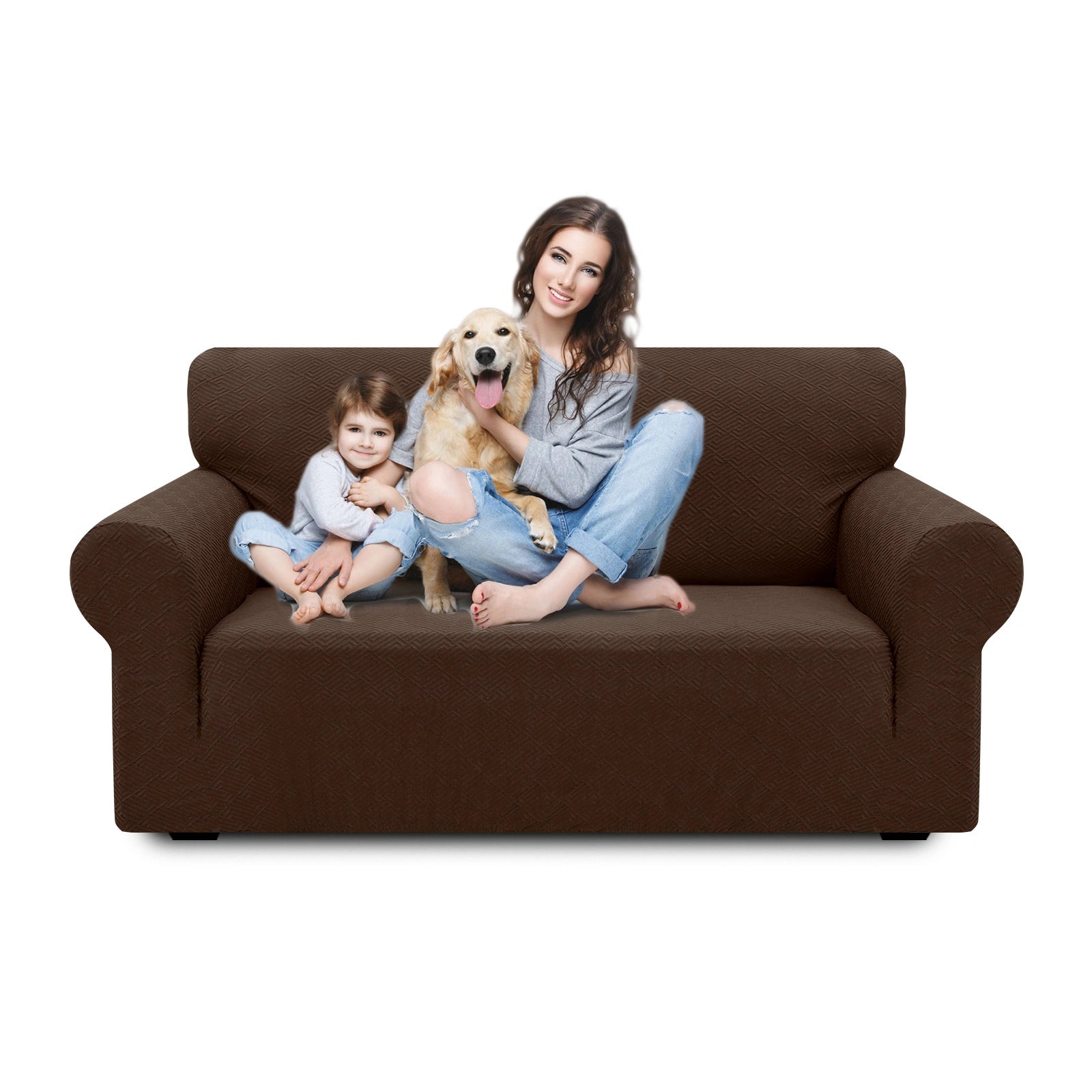 Housse de canapé 2 places YSTYLE - Serrage élastique, résistante aux griffures d'animaux, jacquard géométrique, antidérapante, lavable - Forme dos