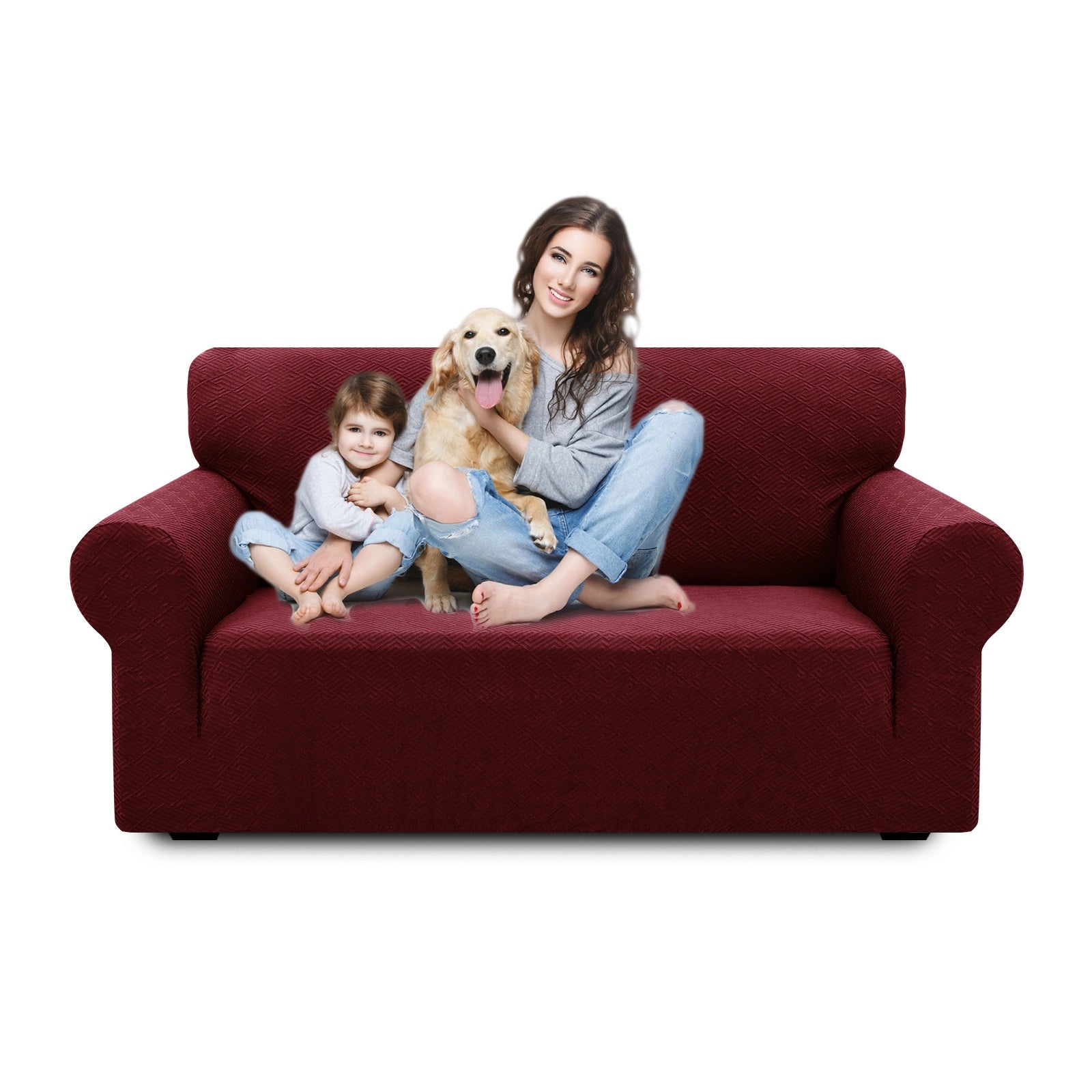 Housse de canapé 2 places YSTYLE - Serrage élastique, résistante aux griffures d'animaux, jacquard géométrique, antidérapante, lavable - Forme dos