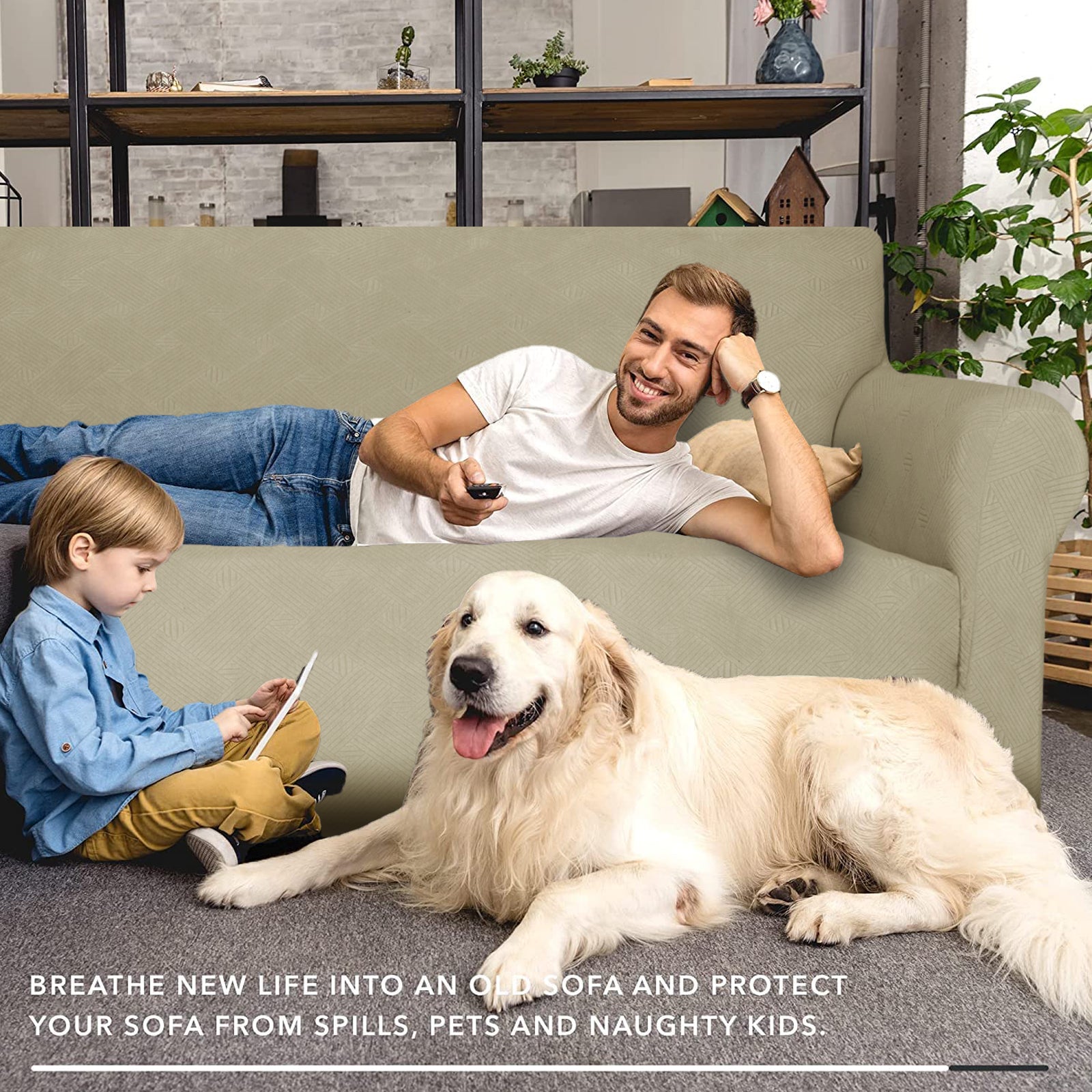 YSTYLE Hoch Stretch 3-Sitzer Sofa Bezug Anti-Rutsch Waschbar