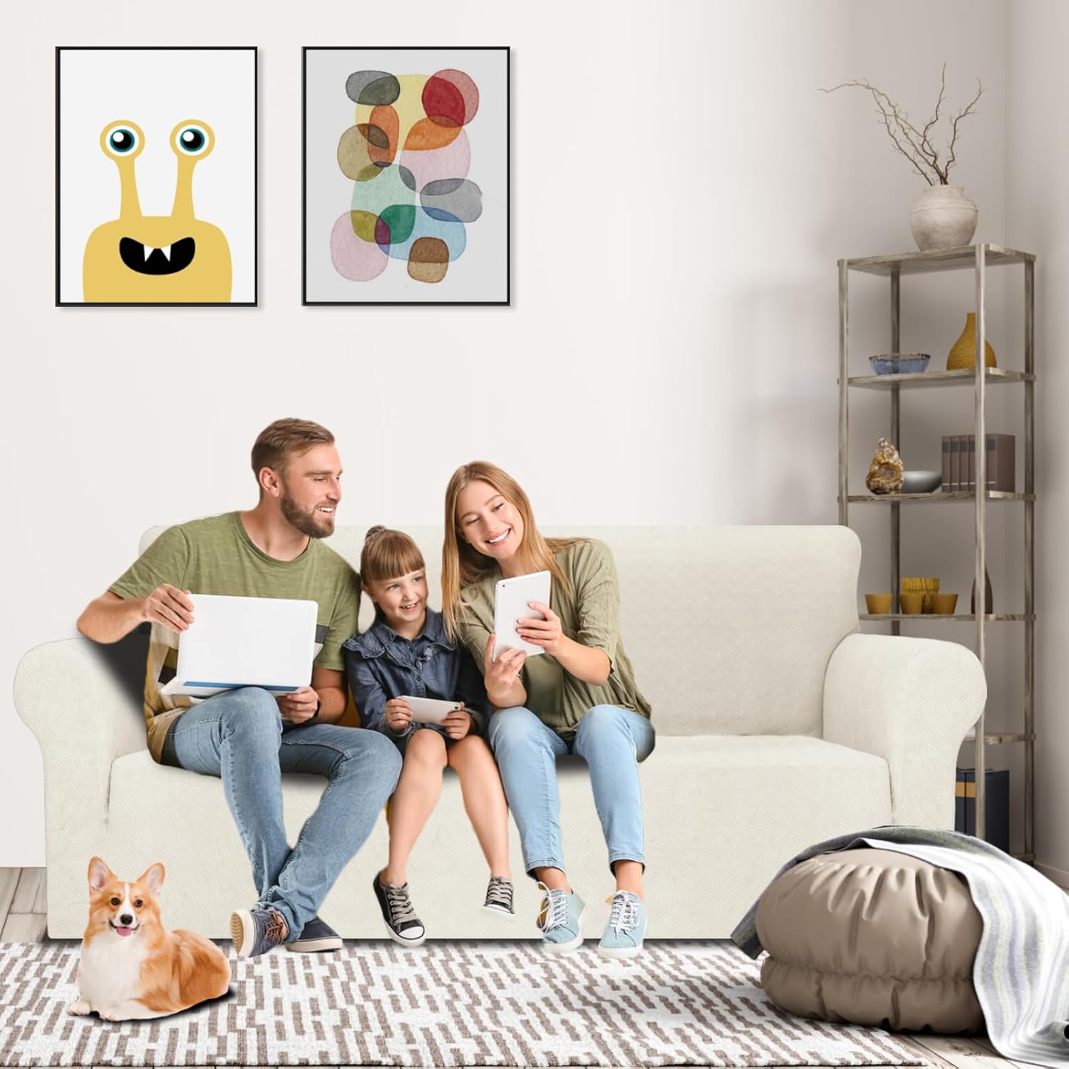 YSTYLE Cubierta de Sofá para 3 Personas – Ajuste Elástico, Antideslizante, Resistente a los Animales Domésticos, Cobertura Completa, Lavable, Diamante 