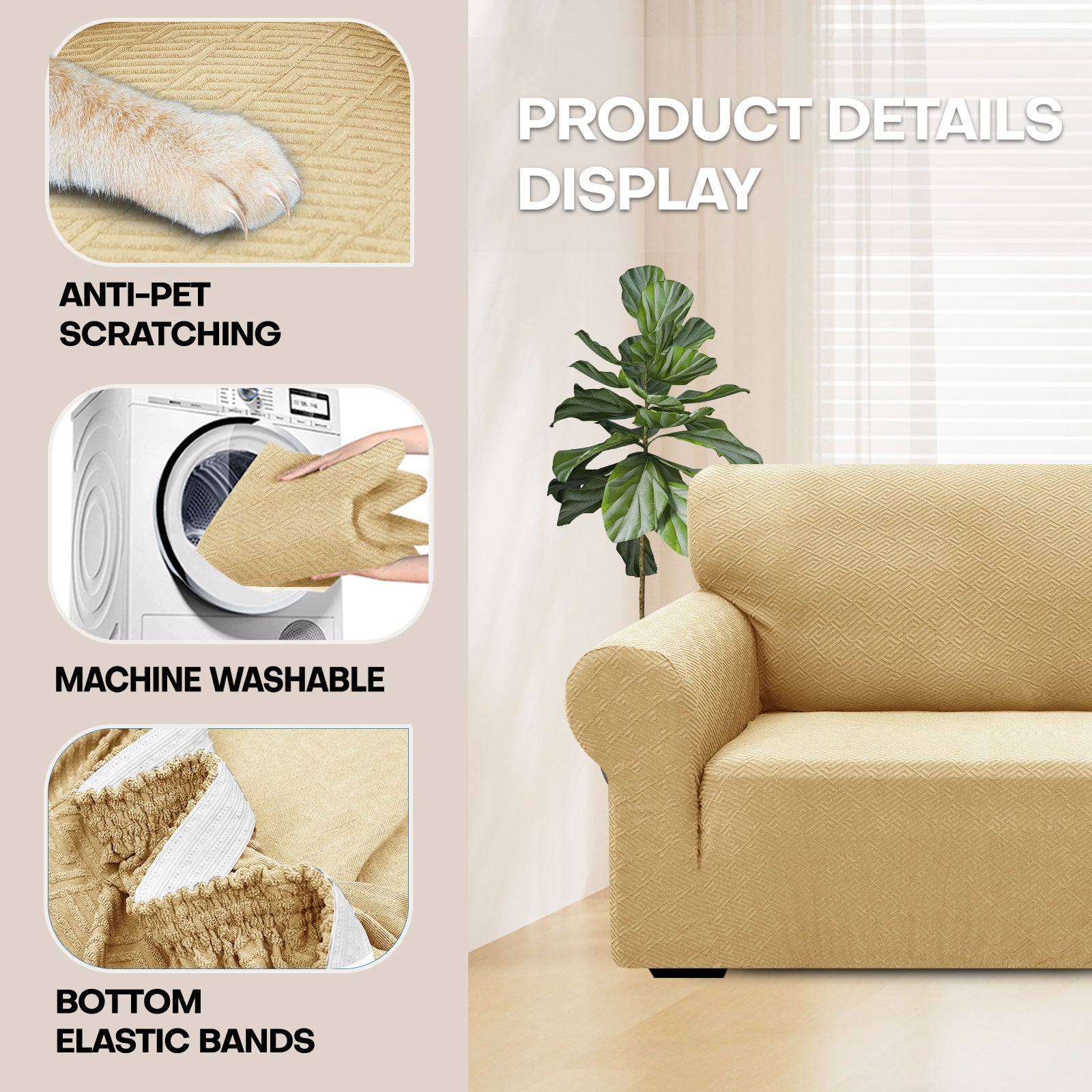 Manta para sofá de 3 asientos YSTYLE - Ajuste elástico, resistente a arañazos de mascotas, geométrico jacquard, antideslizante, lavable - Forma de espalda