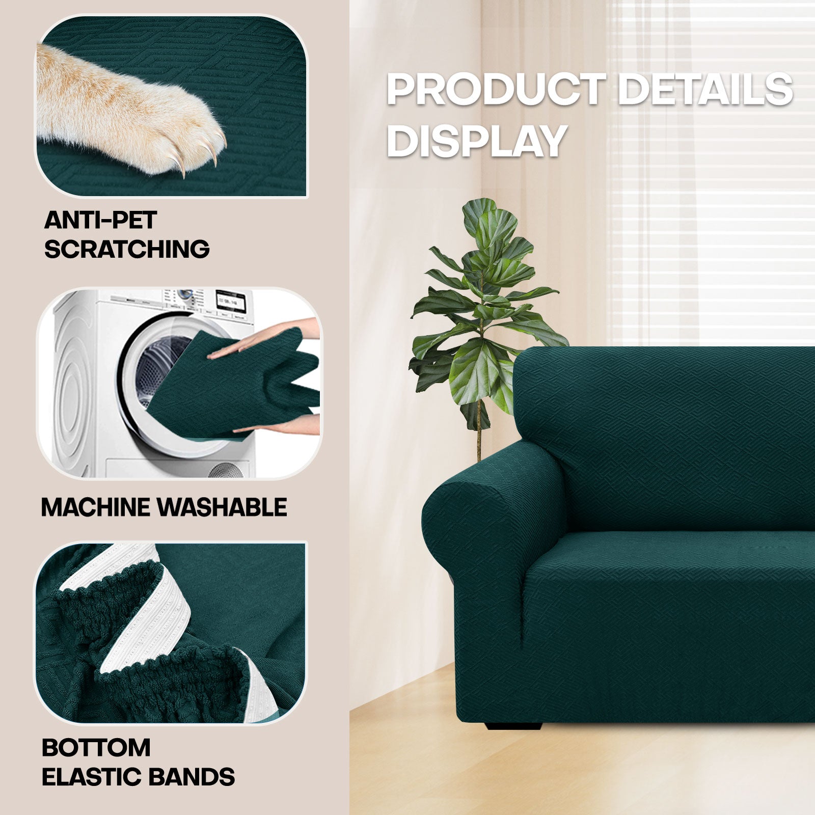 Manta para sofá de 3 asientos YSTYLE - Ajuste elástico, resistente a arañazos de mascotas, geométrico jacquard, antideslizante, lavable - Forma de espalda