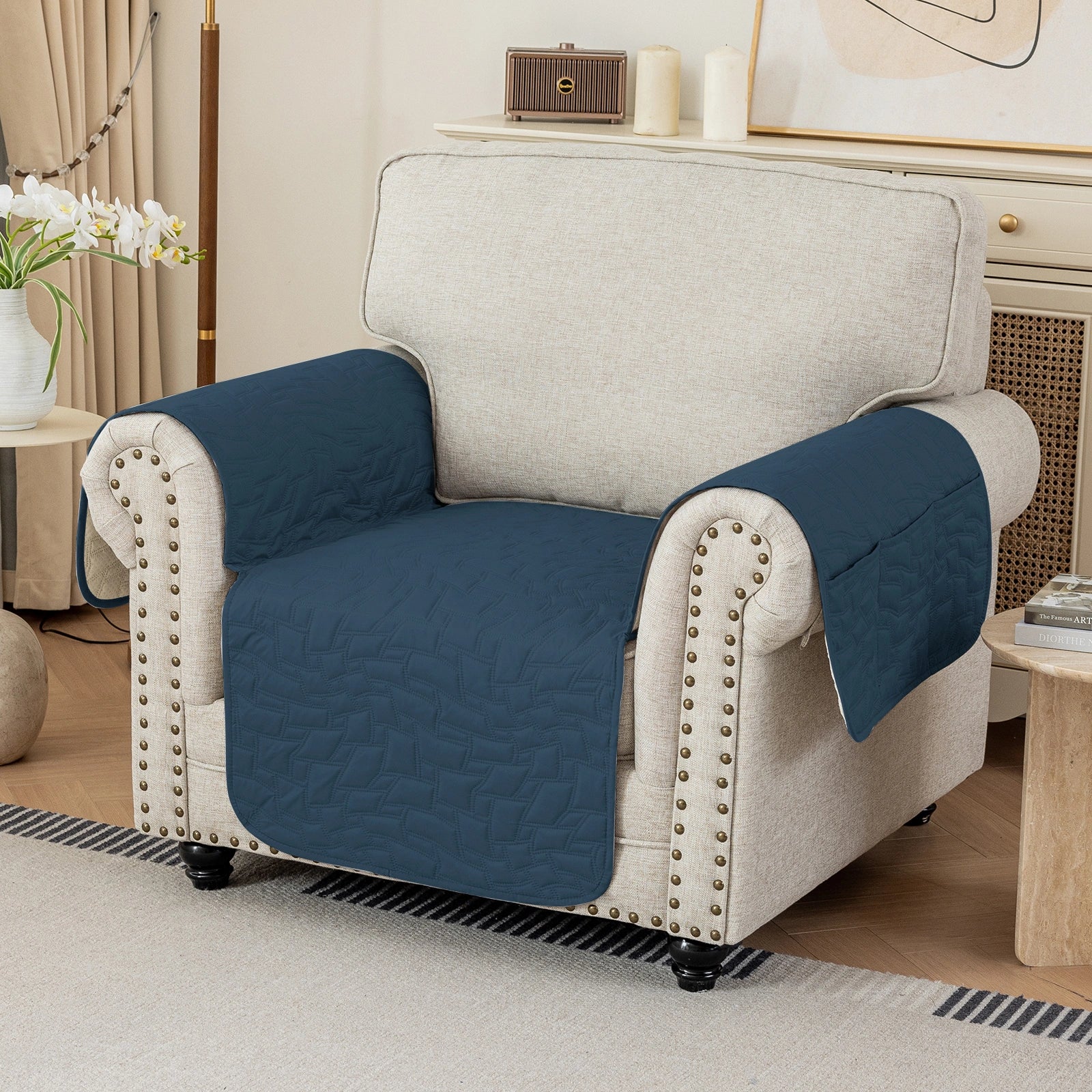 YSTYLE Cubierta de Sofá para 1 Asiento Universal – Antideslizante, Amigable con Mascotas, Protector de Sofá con Bolsillos Laterales 