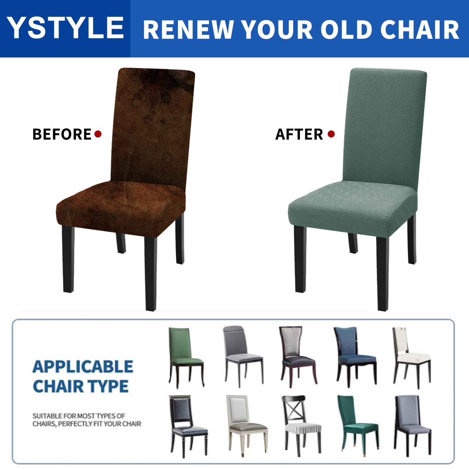 YSTYLE Lot de 4 Housses de Chaise Extensibles Avec Dossier Tissu Doux