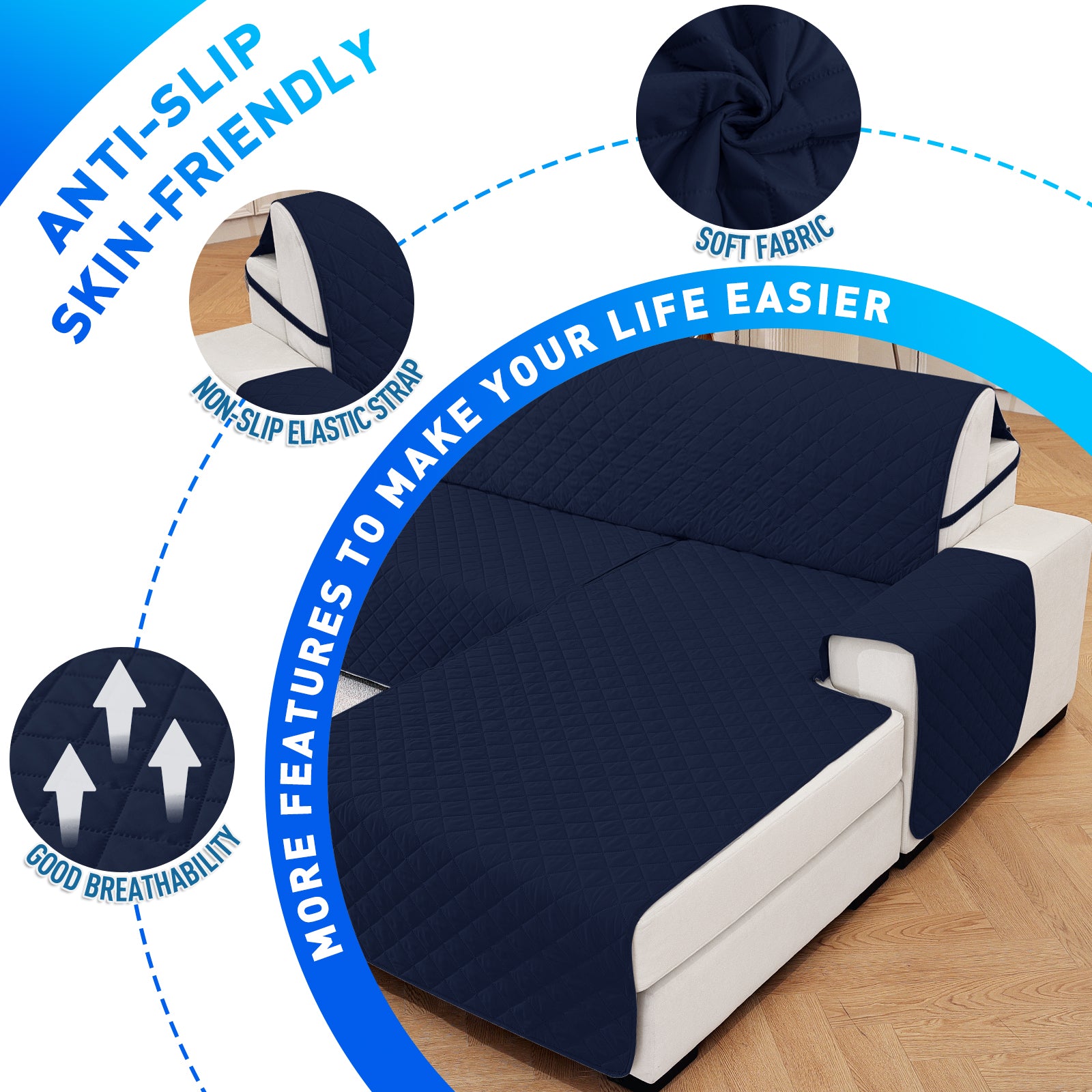 Ystyle Waterproof 3 Seater Corner Sofa Cover Reversible Anti Slip