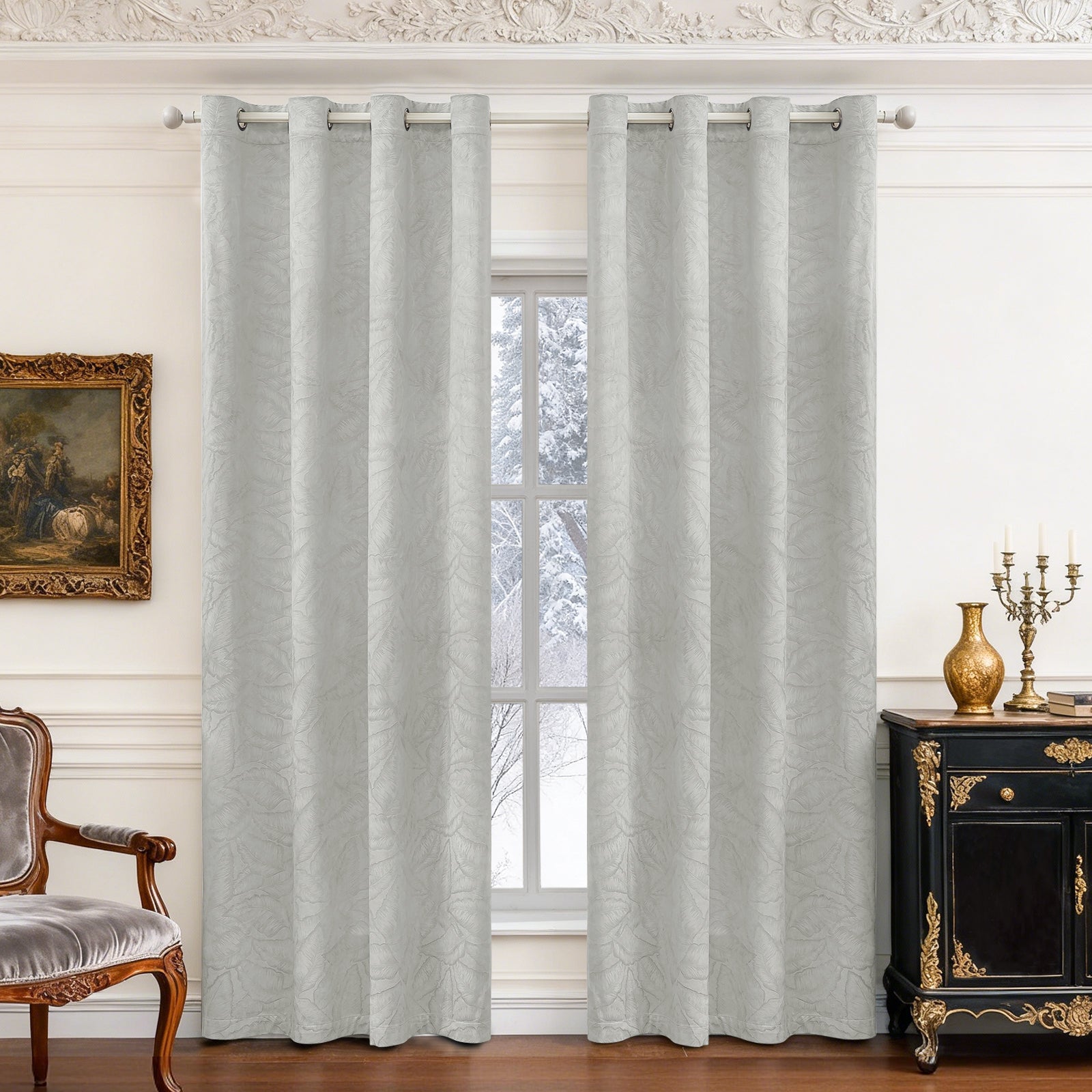 2 Pieces rideaux opacifiants with Stainless Steel Eyelets thermique Polyester Panels