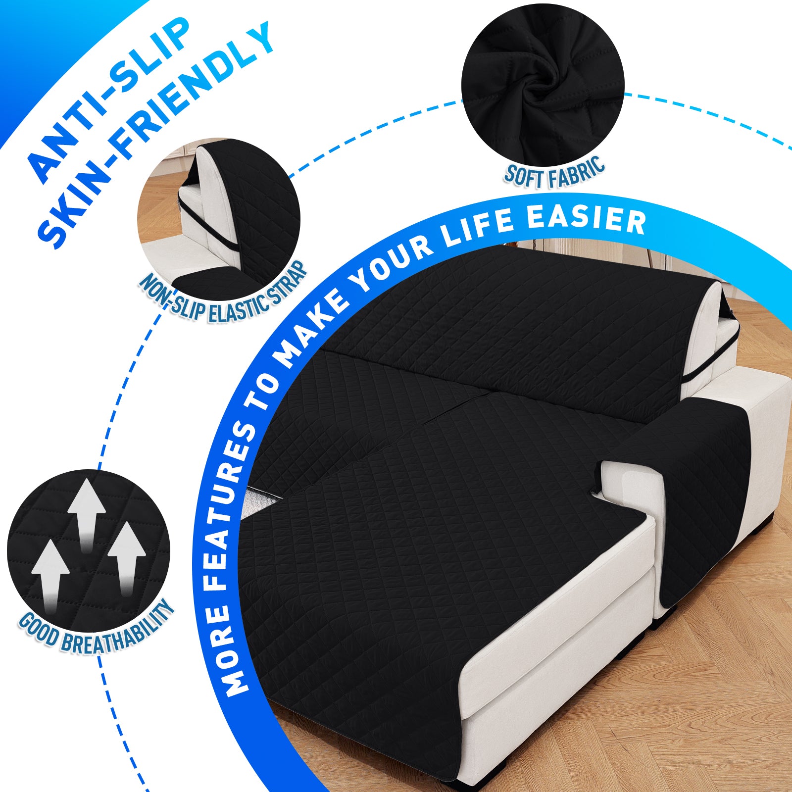 Ystyle Waterproof 3 Seater Corner Sofa Cover Reversible Anti Slip