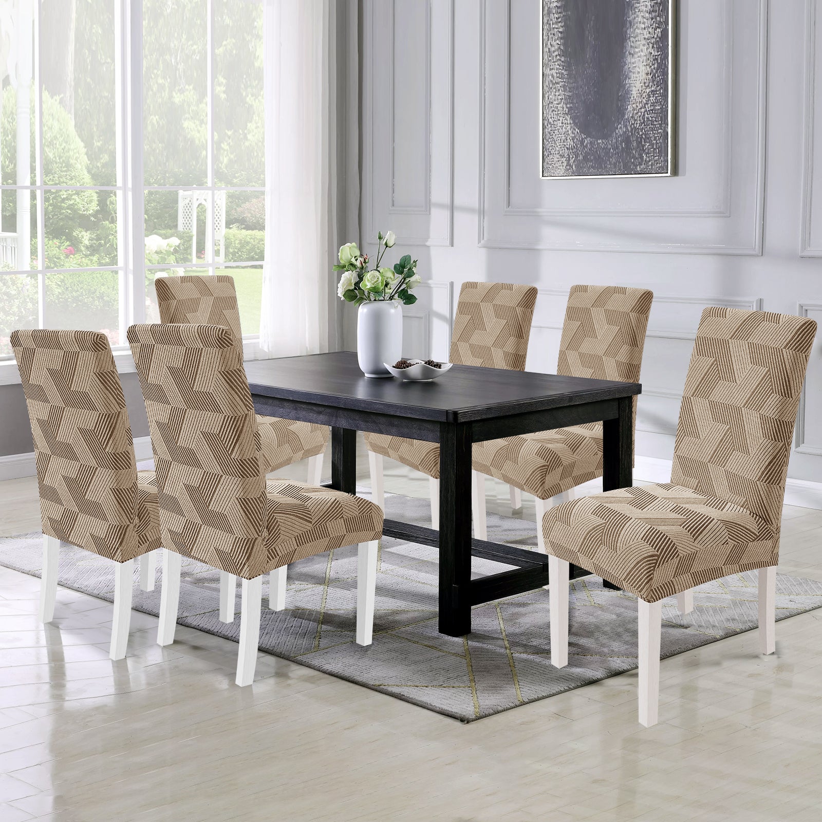 Ystyle 6-Piece Chair Covers with Backrest, Universal Kitchen Chair Covers, Removable Elastic Dining Chair Slipcovers, Stain-Resistant Chair Protectors, Washable, for Kitchen and Living Room