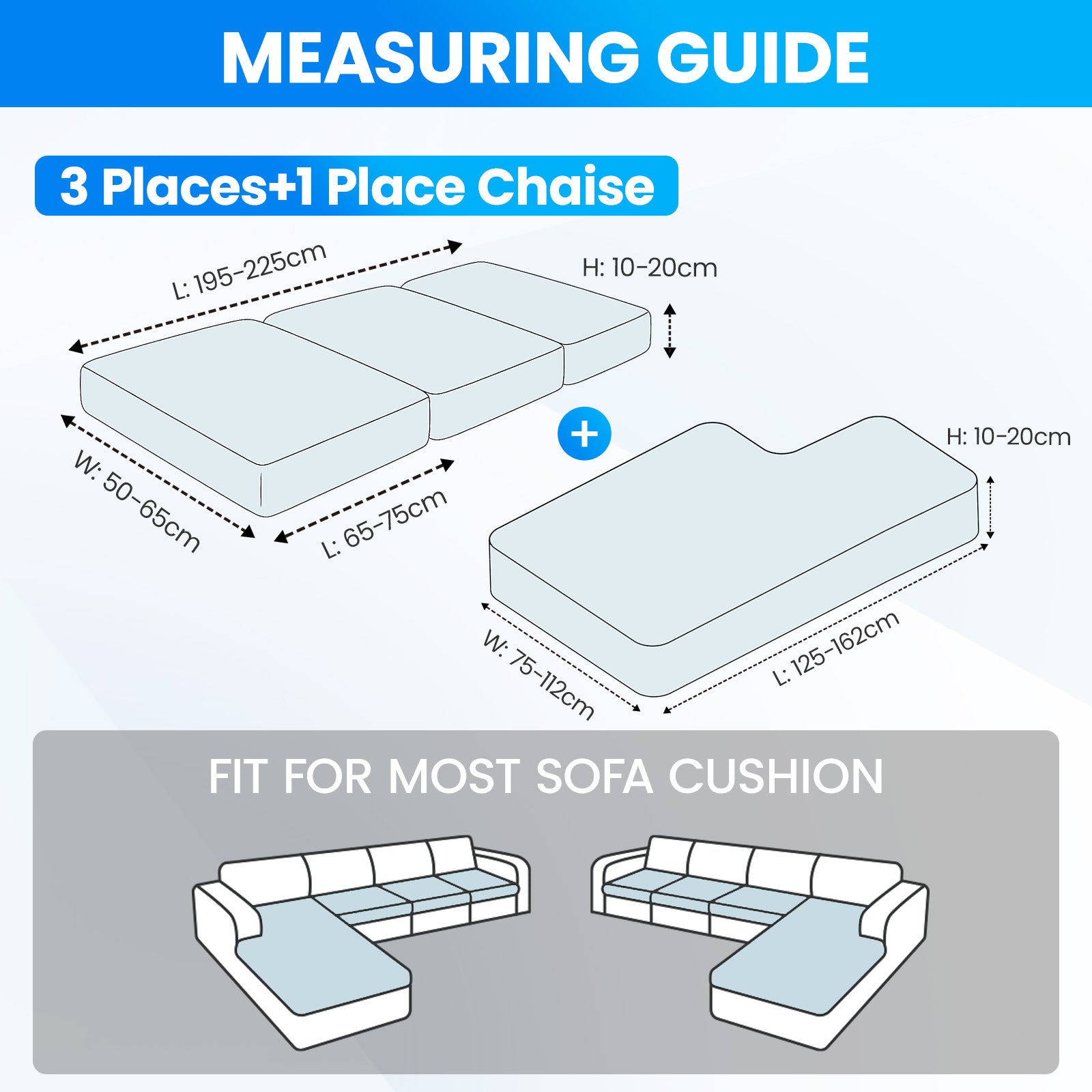 Ystyle Elastic Sofa Seat Cover, Universal Living Room Cushion Cover, Separate Sofa Cushion Slipcovers, Non-Slip, Stain-Resistant, Super Soft & Washable(3 Pieces+Chaise longue)