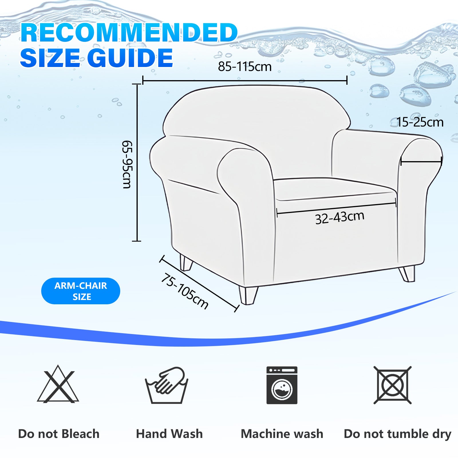 Ystyle Waterproof 1-Seater Sofa Cover with Armrests, Universal Elastic Sofa Protector, Washable Cat Scratch-Resistant Sofa Cover, Stain & Slip-Resistant Sofa Slipcover