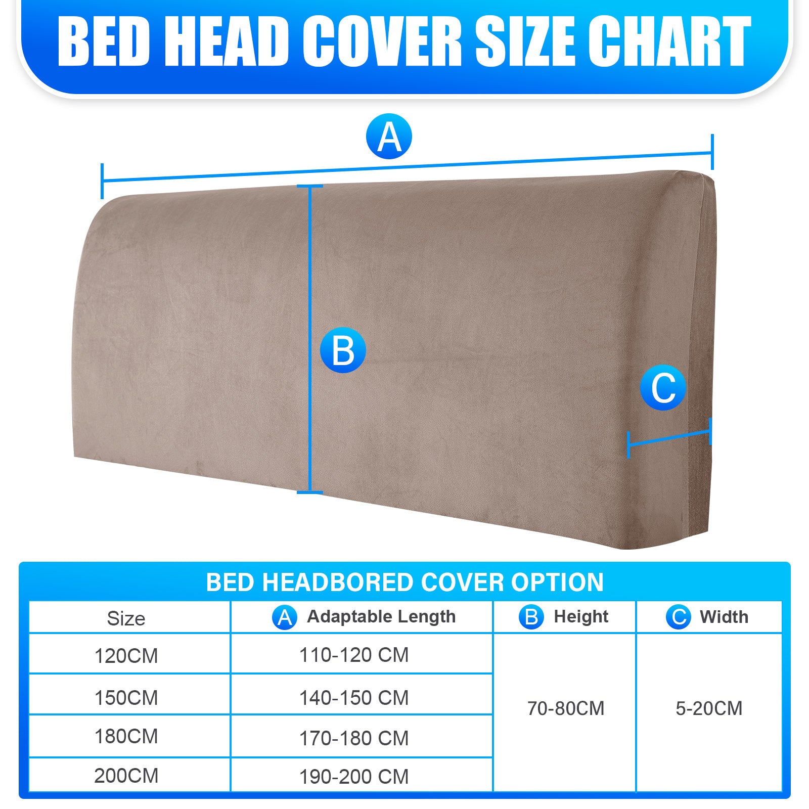 Ystyle 180cm Velvet Headboard Cover, Elastic Slipcover for Bed Headboard, Solid Color Washable Headboard Protector for Single/Double Beds