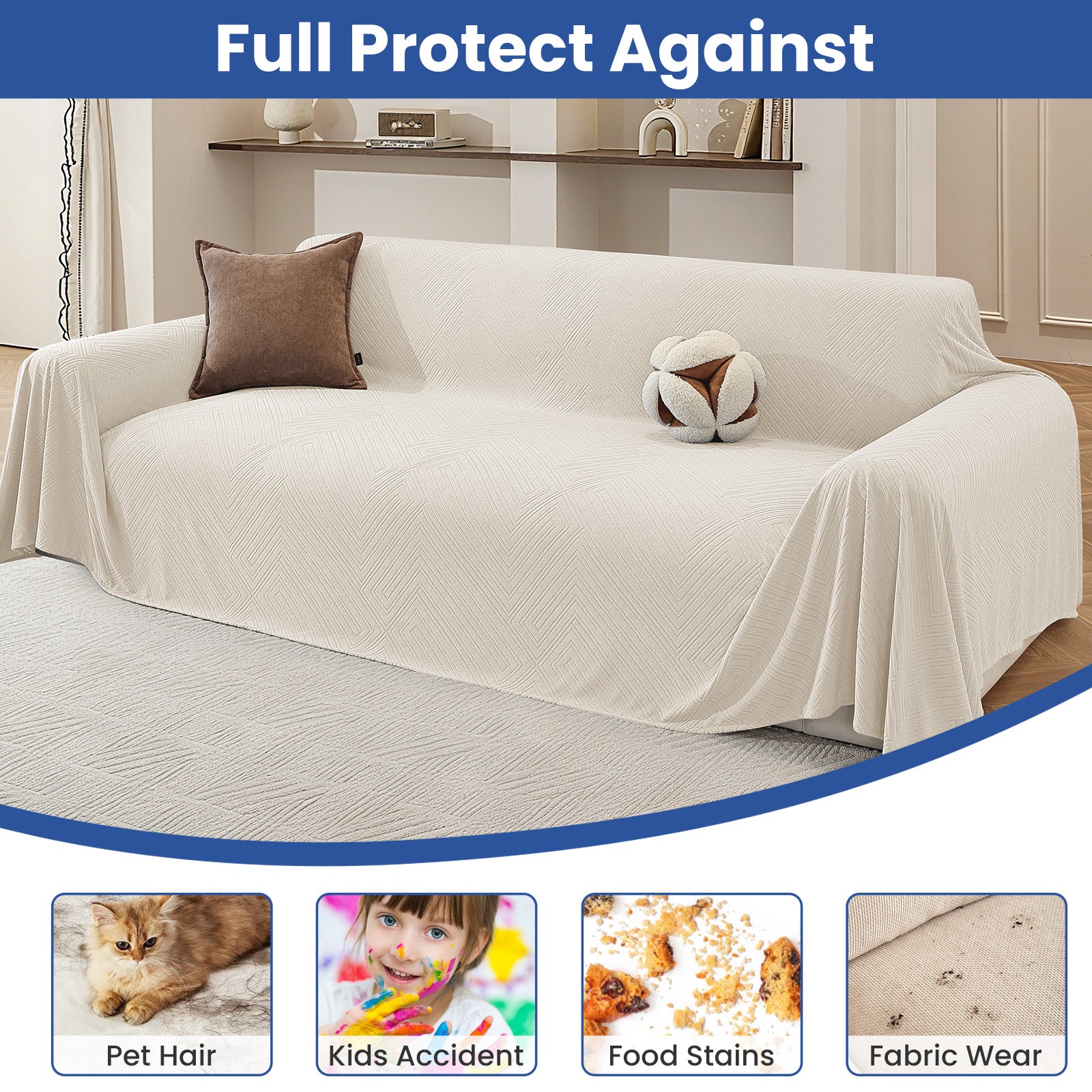 Ystyle 3 Seater Sofa Cover, 180x340 cm, Anti-Claw Protection, Soft Universal Sofa Cover, Anti-Dust, Large Size Modern Washable Sofa Throw