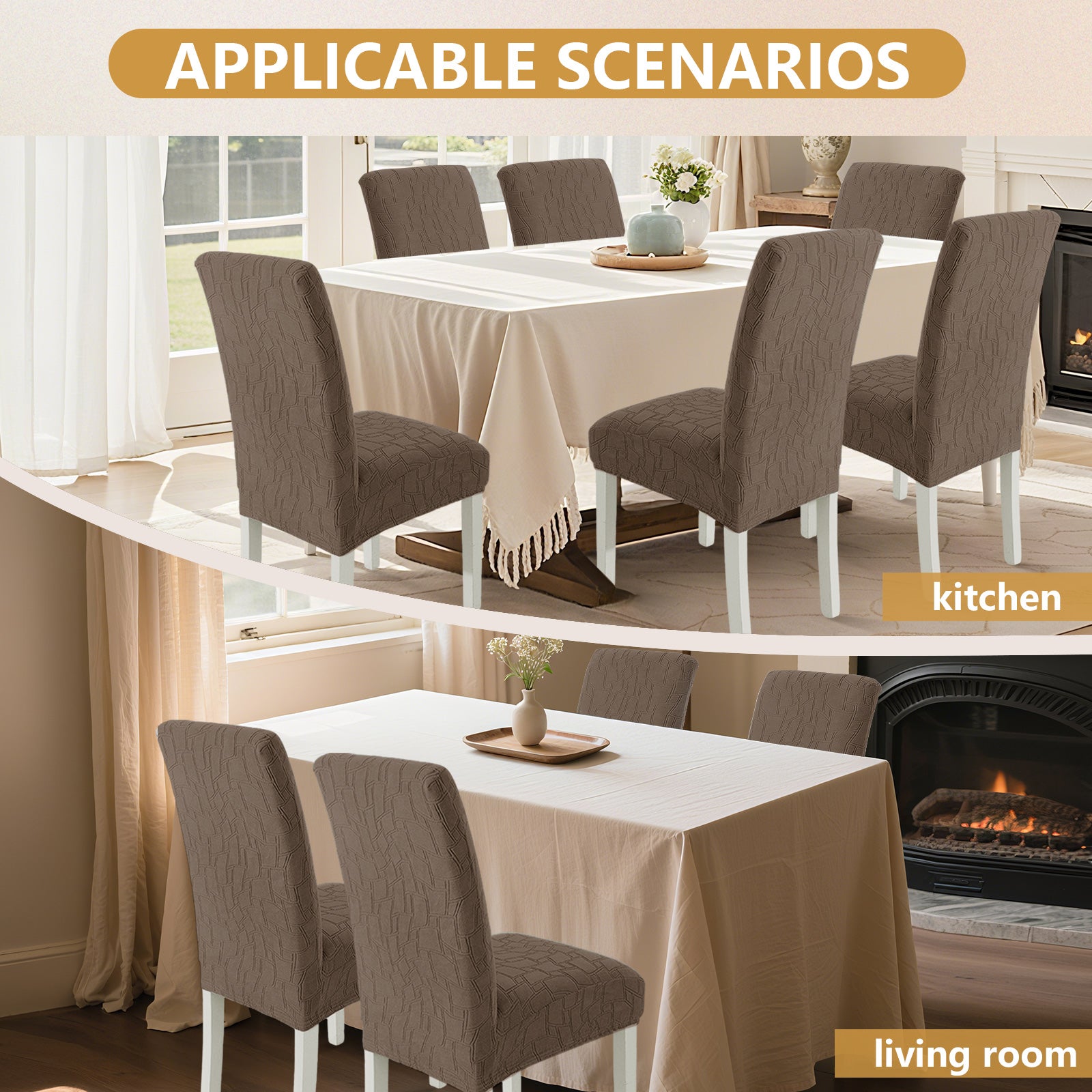 Ystyle 6-Piece Chair Covers with Backrest, Elastic Living Room Kitchen Chair Slipcovers, Soft Comfortable Anti-Scratch Chair Covers, Easy to Clean and Durable, Washable Removable