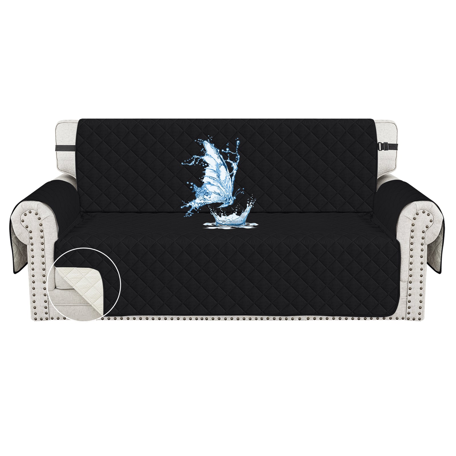 Ystyle Waterproof 3 Seater Sofa Cover with Armrests Side Pockets