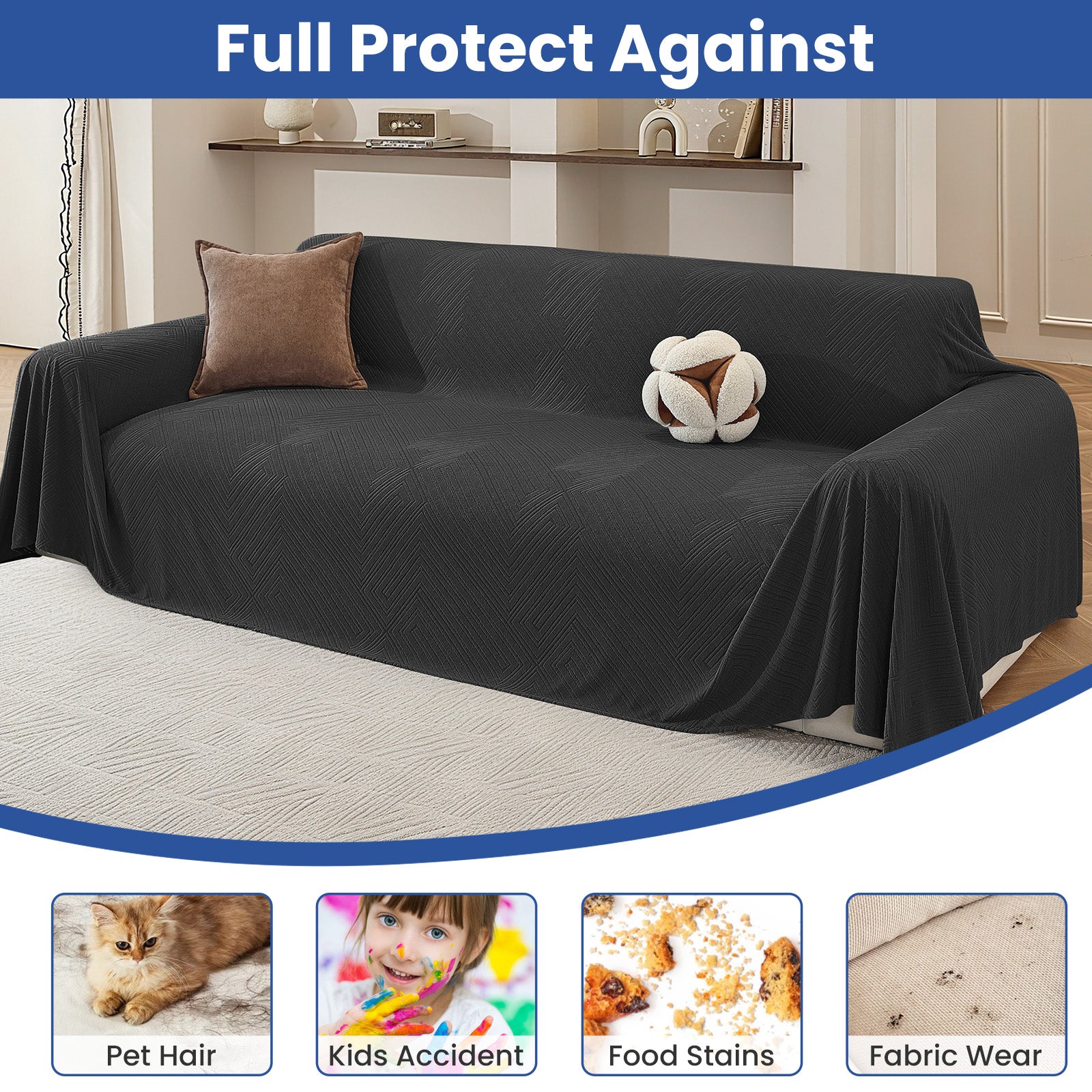 Ystyle 3 Seater Sofa Cover, 180x340 cm, Anti-Claw Protection, Soft Universal Sofa Cover, Anti-Dust, Large Size Modern Washable Sofa Throw
