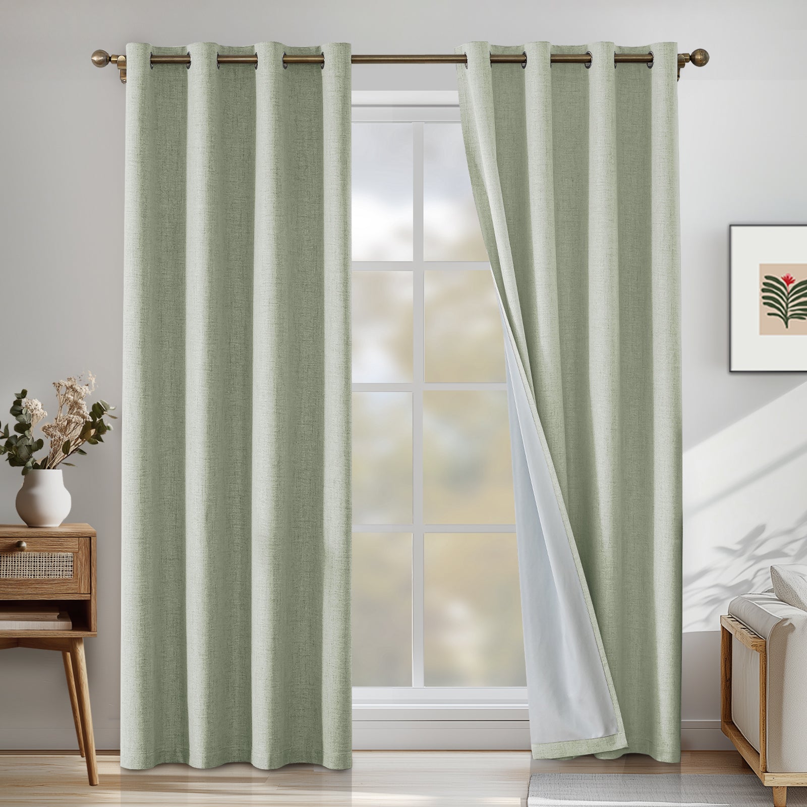 2 Pieces 100% Blackout Linen Curtains 140x175 cm Thermal