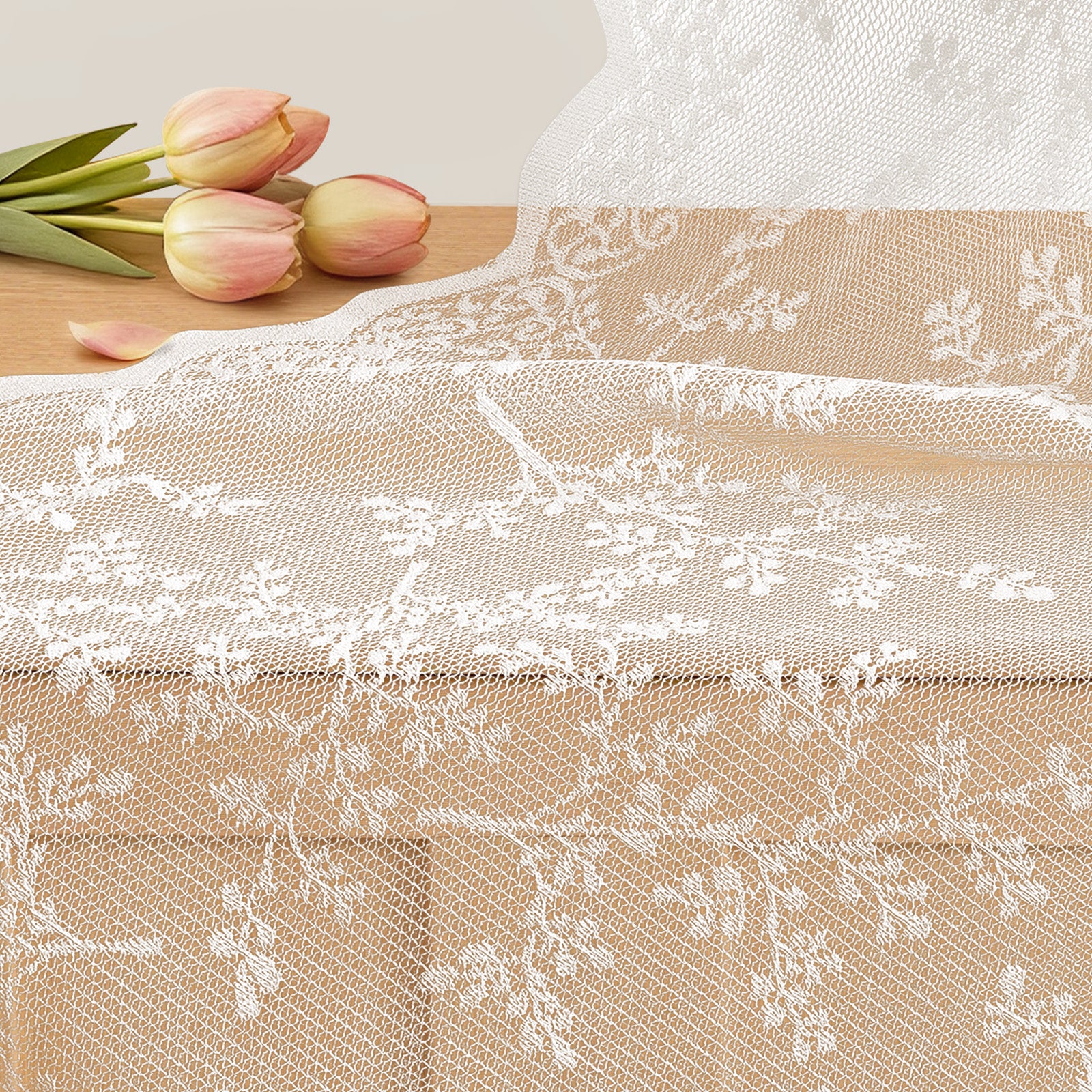 YSTYLE 2 Pieces Semi Sheer Lace Curtains Eyelets-YSTYLE