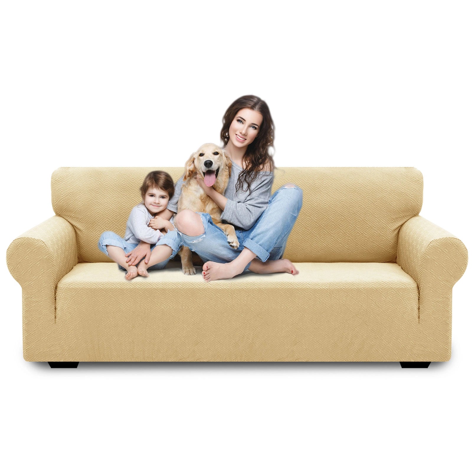 YSTYLE Stretch 3 Seater Sofa Cover with Armrests Geometric Jacquard Pattern-YSTYLE