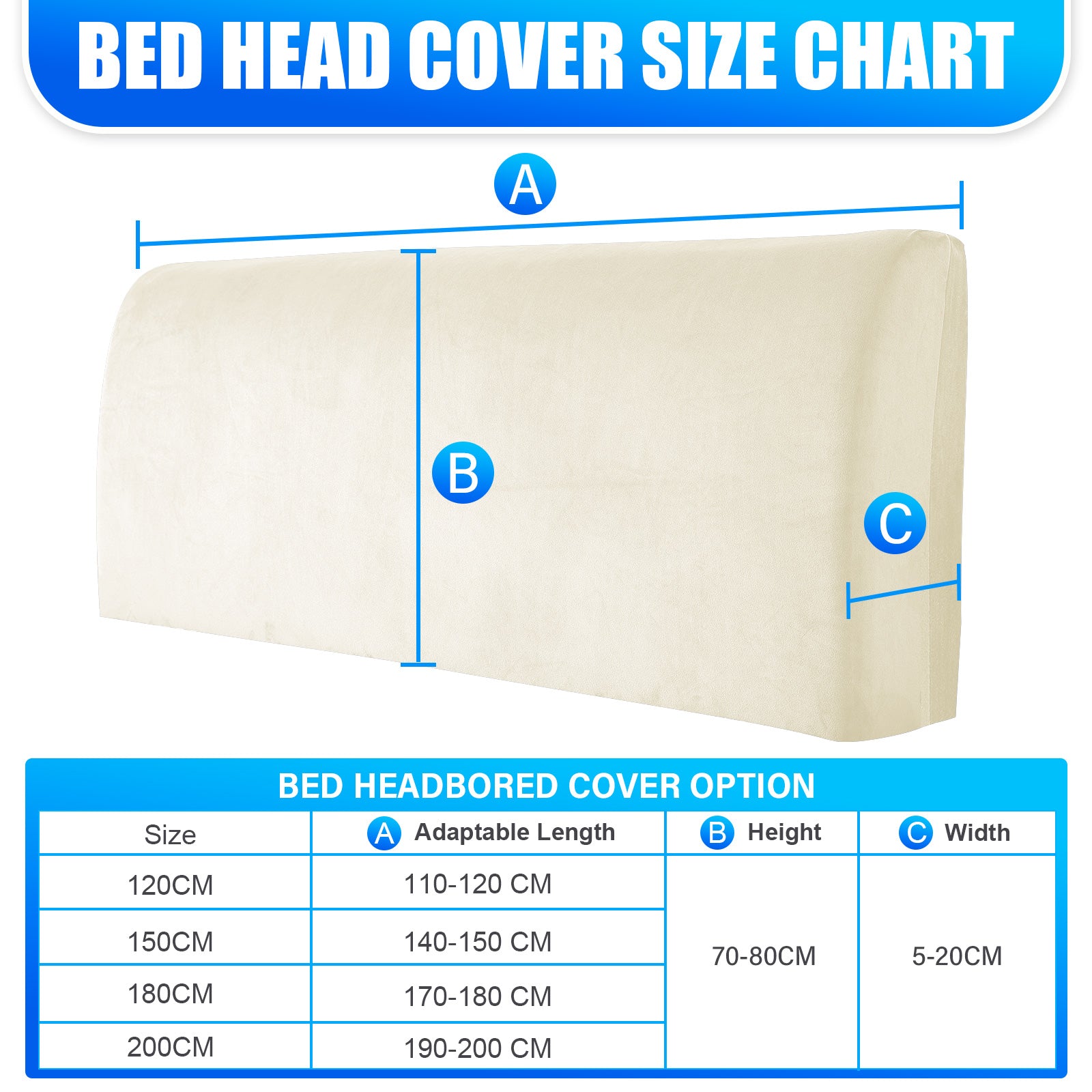 Ystyle 180cm Velvet Headboard Cover, Elastic Slipcover for Bed Headboard, Solid Color Washable Headboard Protector for Single/Double Beds