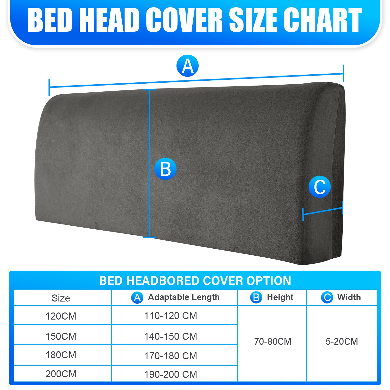 Ystyle 180cm Velvet Headboard Cover, Elastic Slipcover for Bed Headboard, Solid Color Washable Headboard Protector for Single/Double Beds