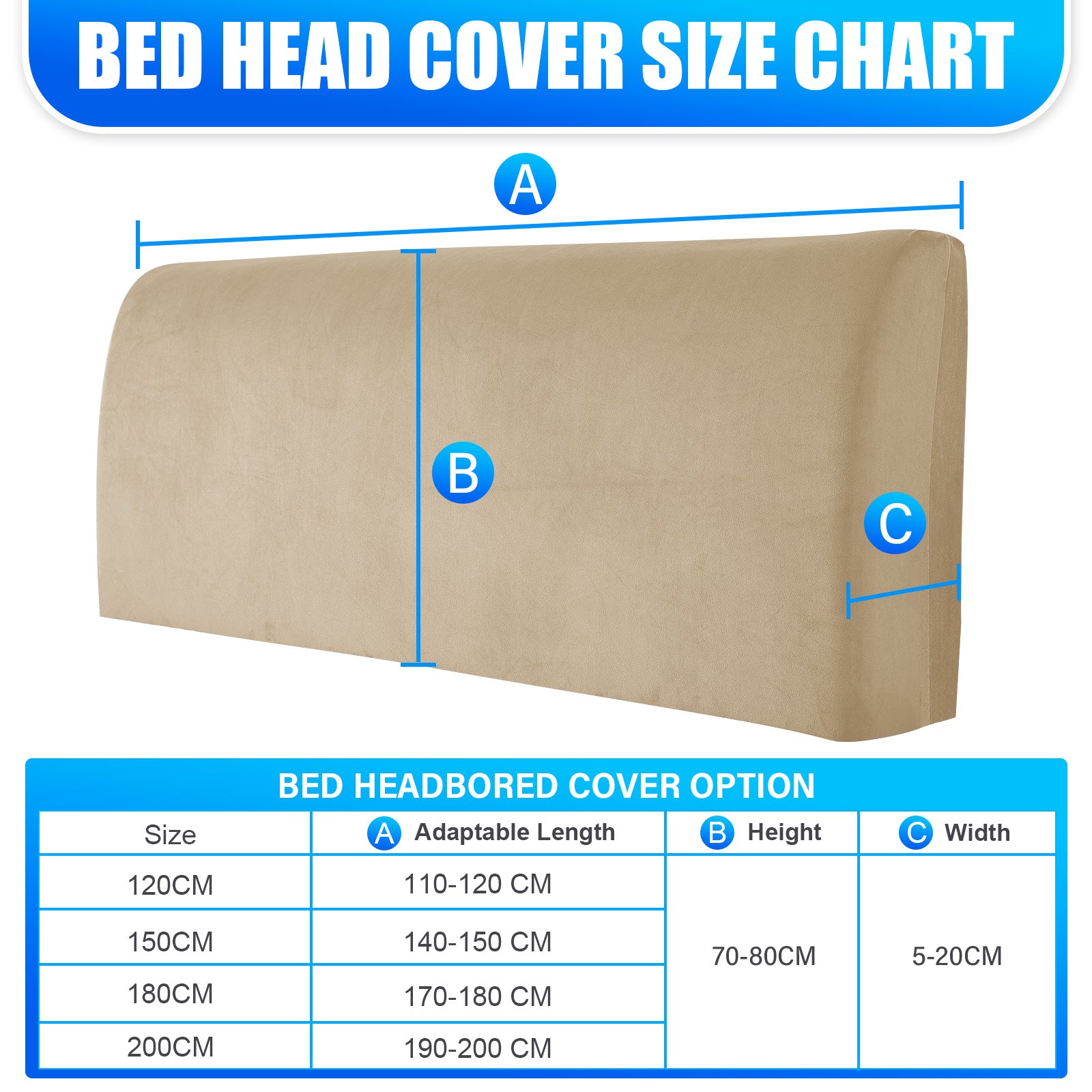 Ystyle 180cm Velvet Headboard Cover, Elastic Slipcover for Bed Headboard, Solid Color Washable Headboard Protector for Single/Double Beds