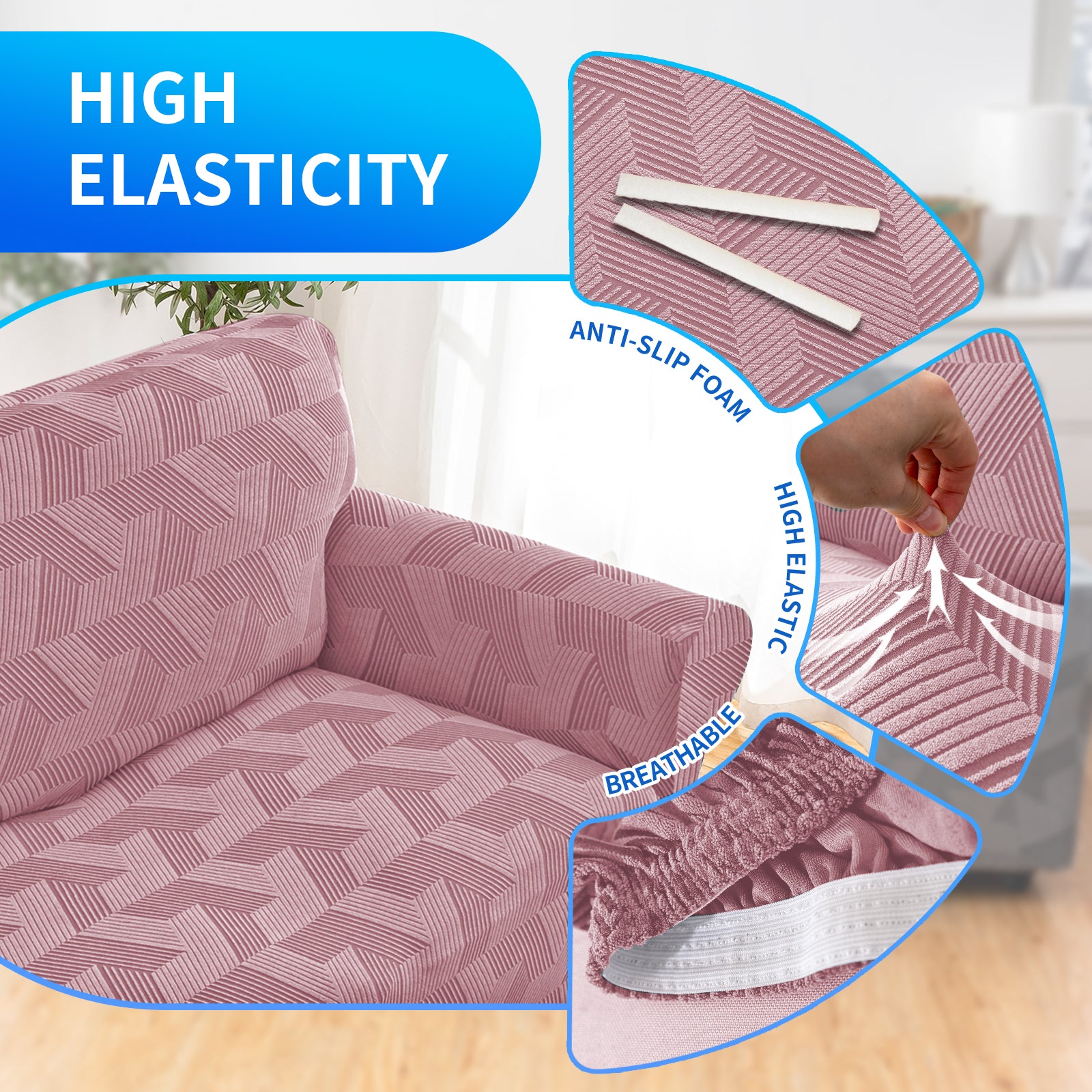 Ystyle 1-Seat Sofa Cover with Armrests, Elastic Universal Sofa Protector, Stain-Resistant & Non-Slip Sofa Slipcover, Anti-Scratch, Super Stretch, Machine Washable