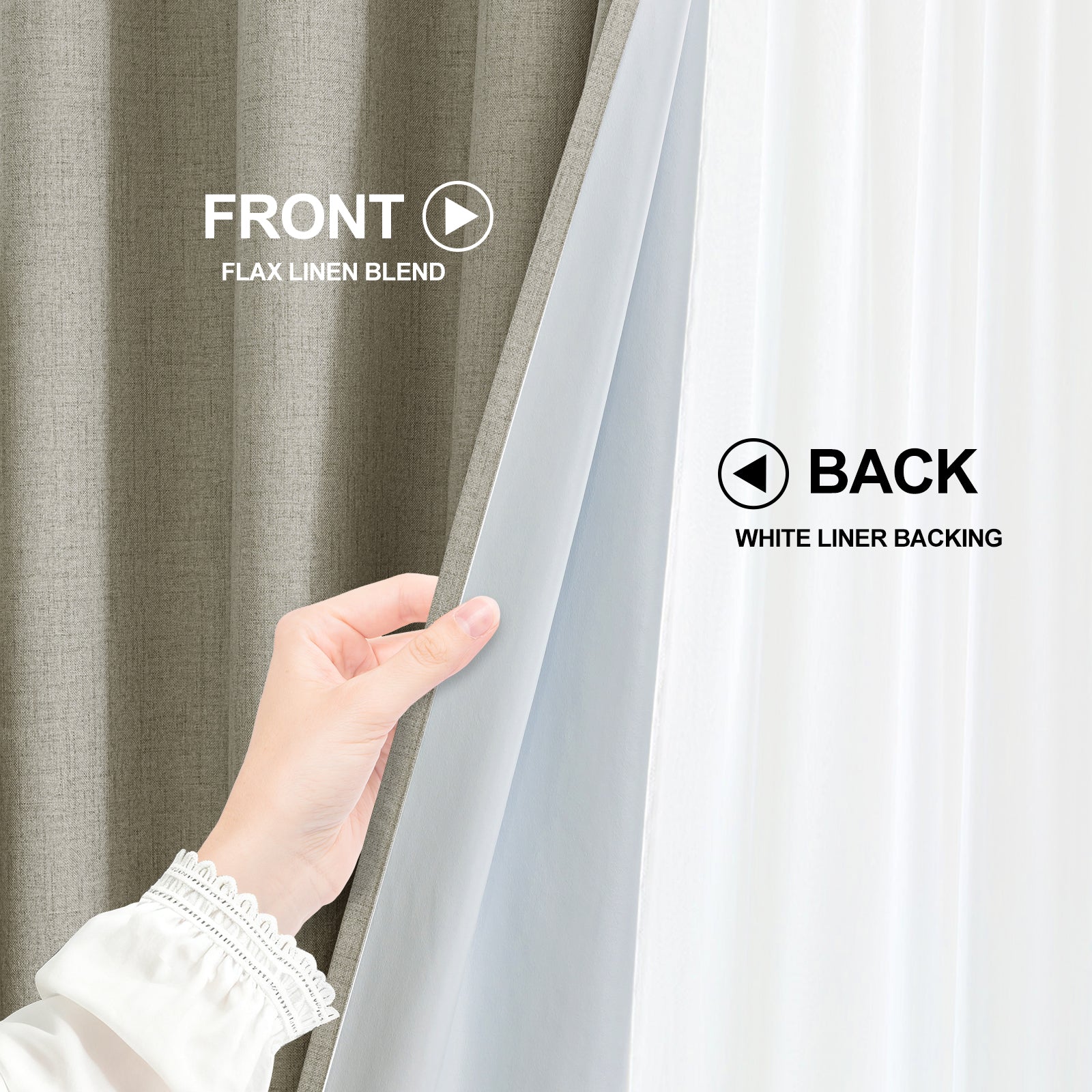 2 Pieces 100% Blackout Linen Curtains 140x175 cm Thermal