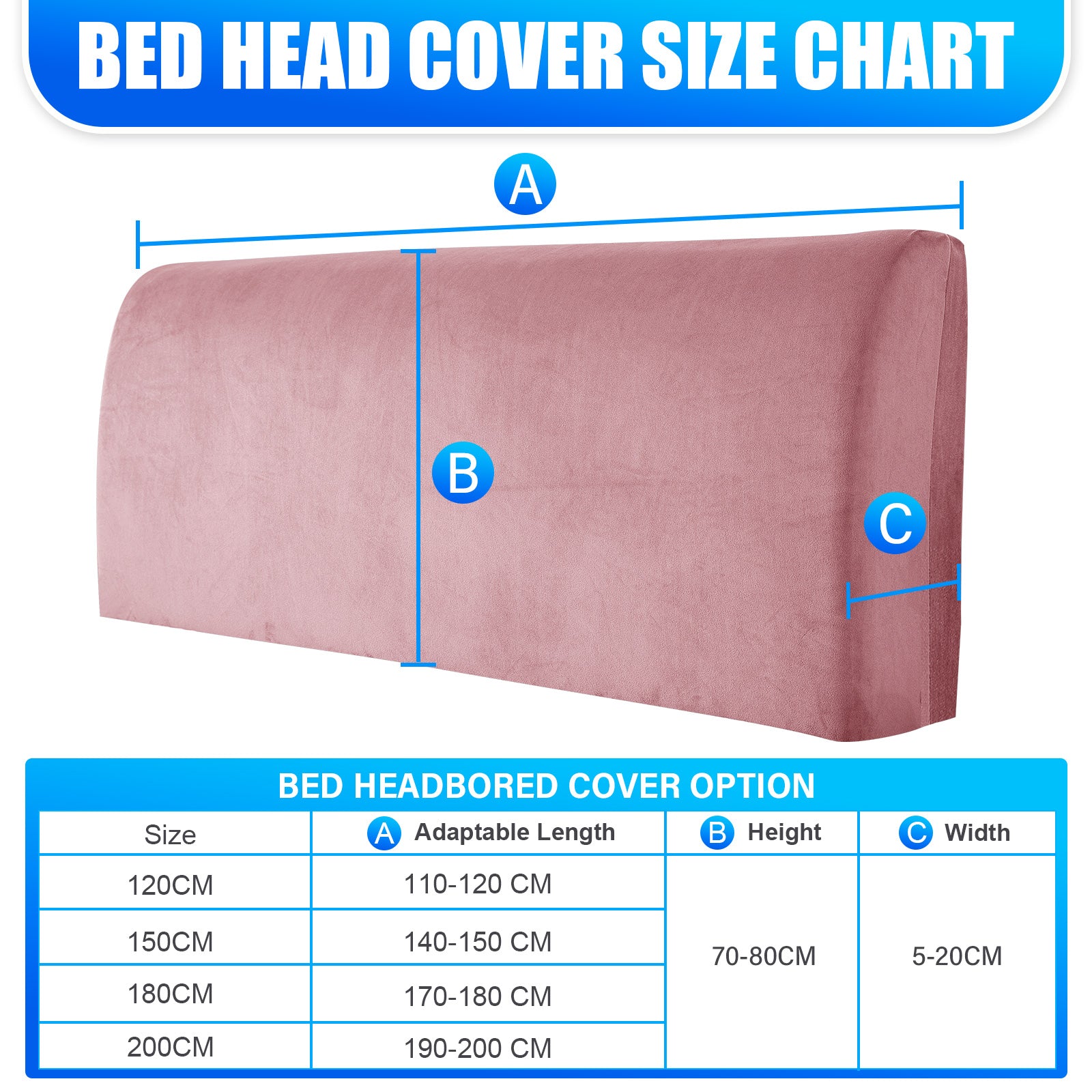 Ystyle 180cm Velvet Headboard Cover, Elastic Slipcover for Bed Headboard, Solid Color Washable Headboard Protector for Single/Double Beds