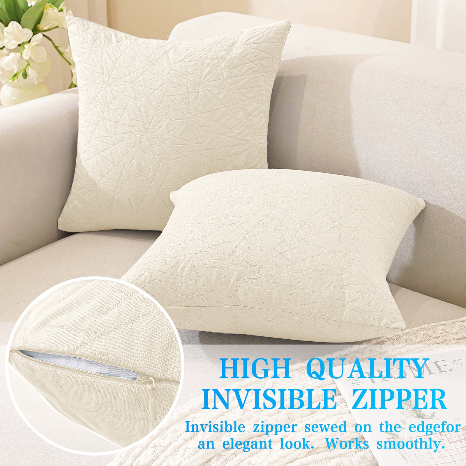 Ystyle 2 Pieces Sofa Cushion Covers 60 x 60 cm, Cushion Covers with Invisible Zipper, Square Pillowcases, Modern Sofa Pillowcases, for Living Room Bedroom Balcony Outdoor